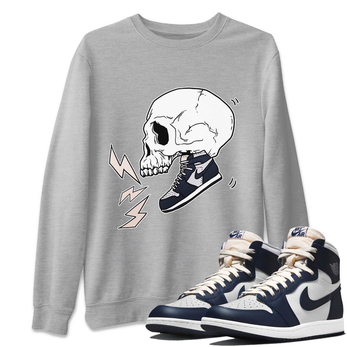 Jordan 1 85 Georgetown Sneaker Match Tees Sneaker Skull Sneaker Tees Jordan 1 85 Georgetown Jordan to match sneaker T-Shirt Crew Neck Shirts