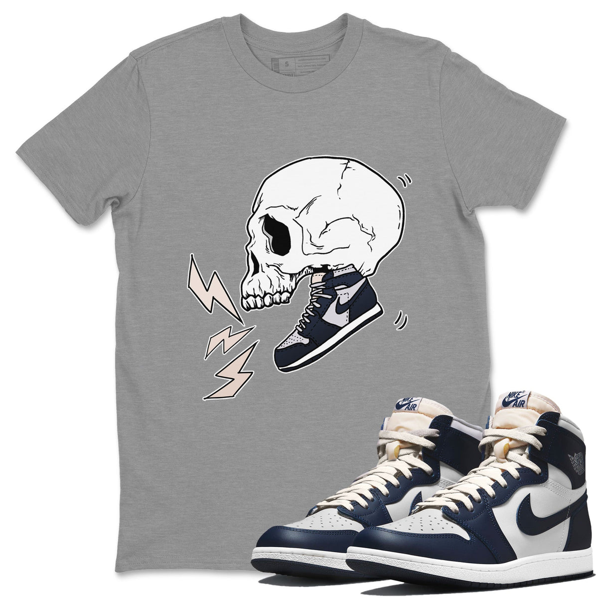 Jordan 1 85 Georgetown Sneaker Match Tees Sneaker Skull Sneaker Tees Jordan 1 85 Georgetown Jordan to match sneaker T-Shirt Crew Neck Shirts