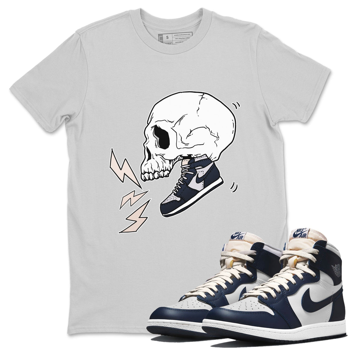 Jordan 1 85 Georgetown Sneaker Match Tees Sneaker Skull Sneaker Tees Jordan 1 85 Georgetown Jordan to match sneaker T-Shirt Crew Neck Shirts
