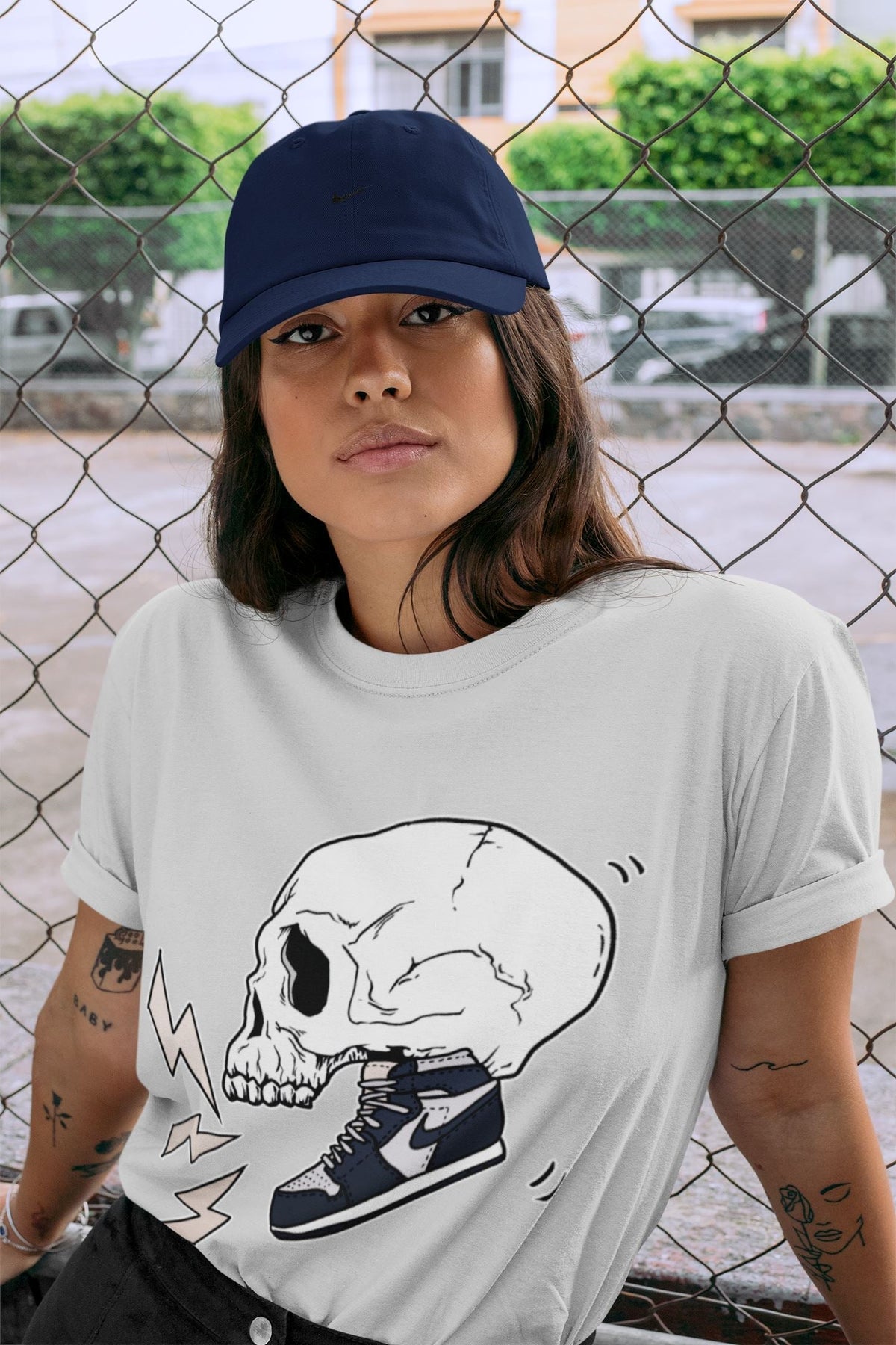 Jordan 1 85 Georgetown Sneaker Match Tees Sneaker Skull Sneaker Tees Jordan 1 85 Georgetown Jordan to match sneaker T-Shirt Crew Neck Shirts
