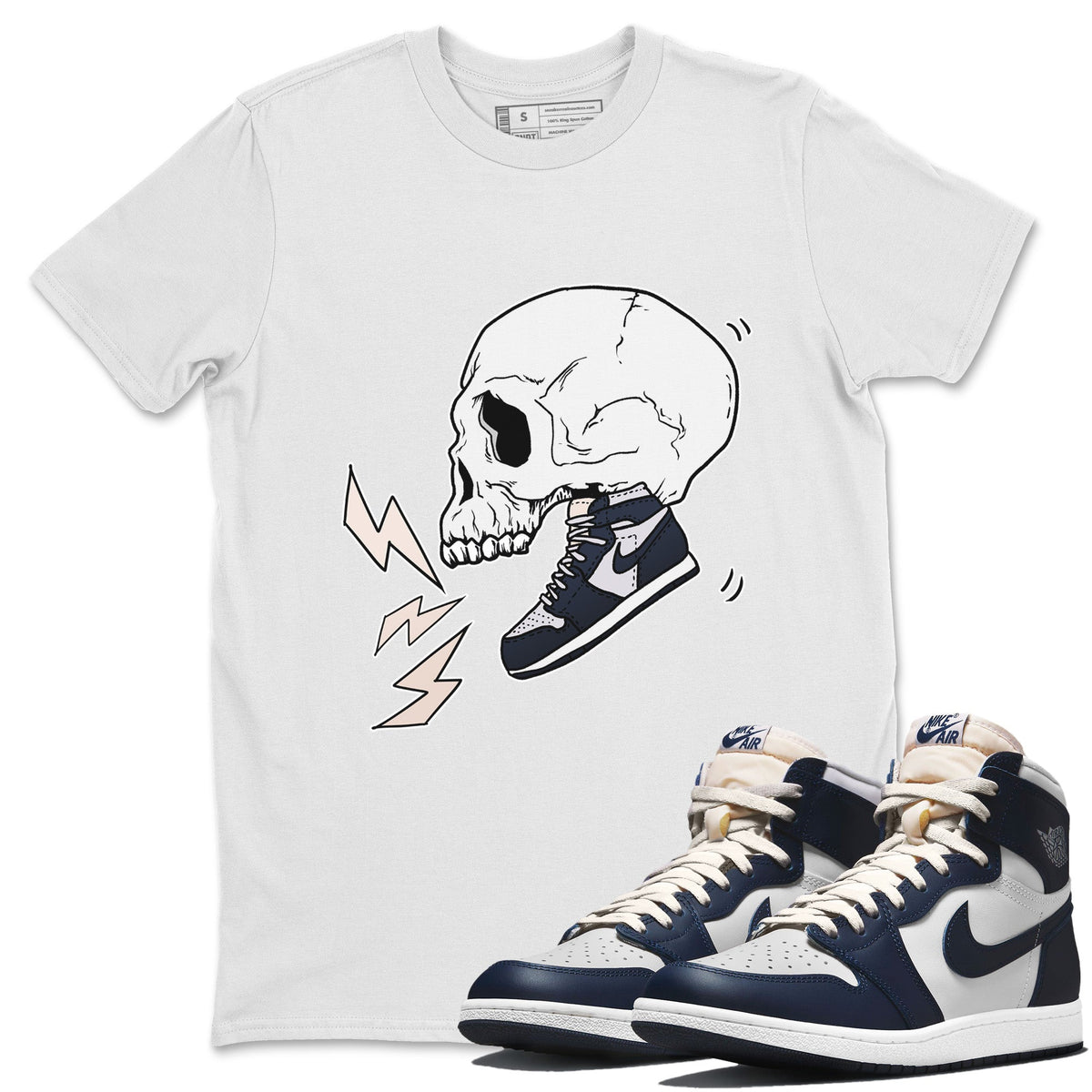Jordan 1 85 Georgetown Sneaker Match Tees Sneaker Skull Sneaker Tees Jordan 1 85 Georgetown Jordan to match sneaker T-Shirt Crew Neck Shirts
