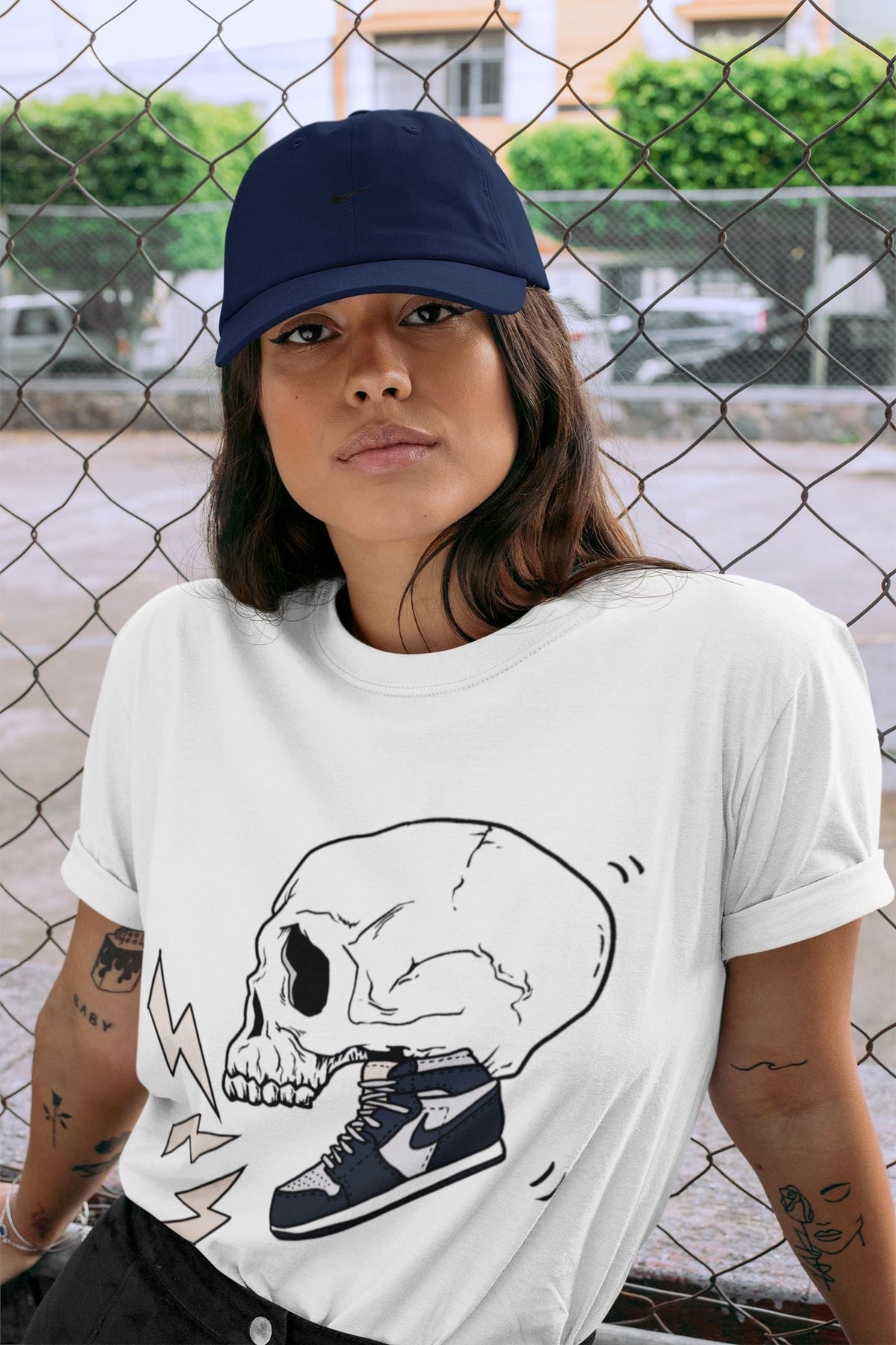 Jordan 1 85 Georgetown Sneaker Match Tees Sneaker Skull Sneaker Tees Jordan 1 85 Georgetown Jordan to match sneaker T-Shirt Crew Neck Shirts