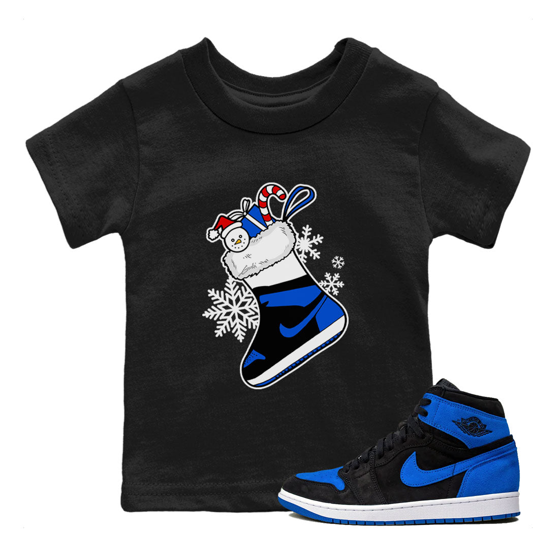 1s Royal Reimagined shirt to match jordans Sneaker Stocking sneaker match tees Air Jordan 1 Royal Reimagined Drip Gear Zone Baby Toddler Black 1 T-Shirt