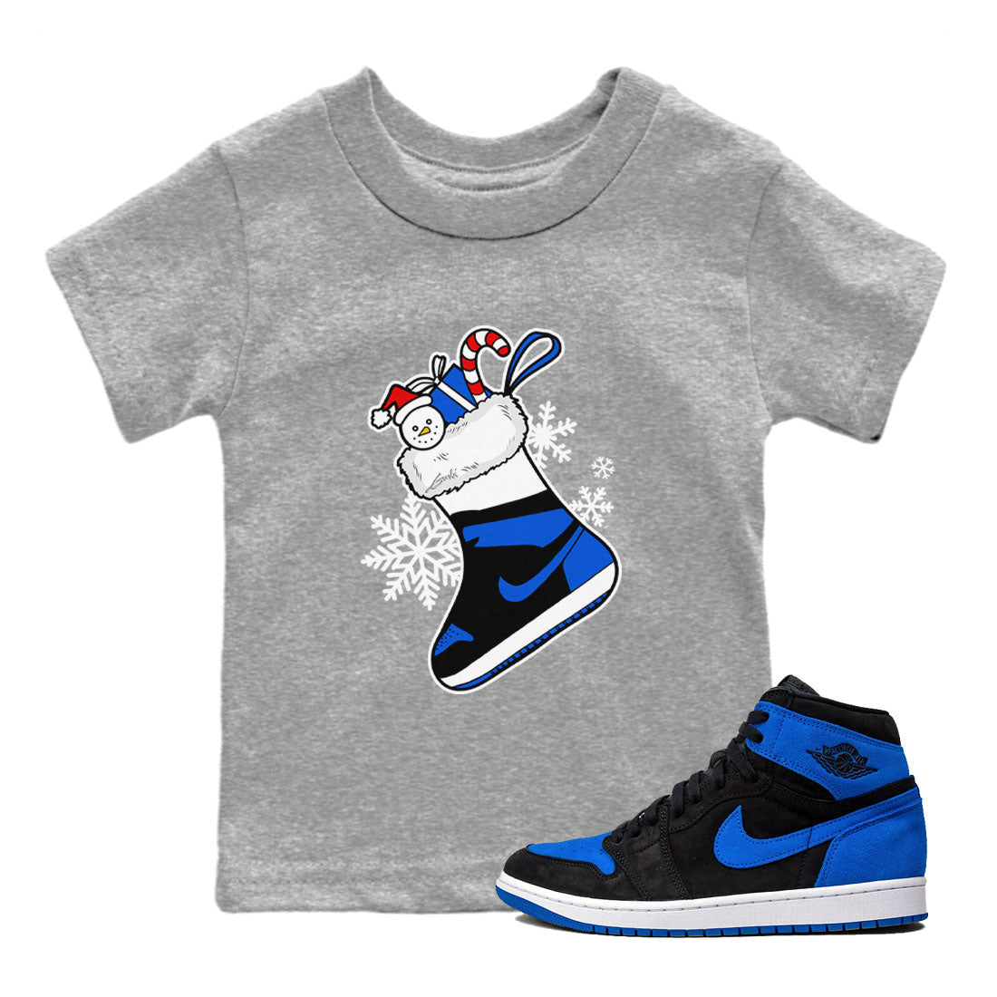 1s Royal Reimagined shirt to match jordans Sneaker Stocking sneaker match tees Air Jordan 1 Royal Reimagined Drip Gear Zone Baby Toddler Heather Grey 1 T-Shirt