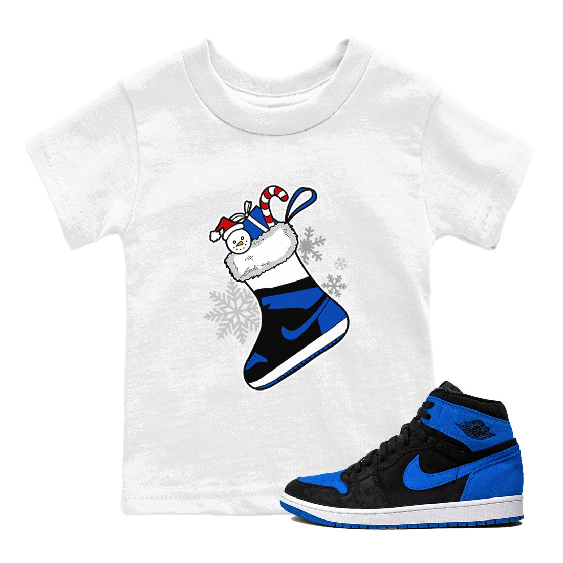 1s Royal Reimagined shirt to match jordans Sneaker Stocking sneaker match tees Air Jordan 1 Royal Reimagined Drip Gear Zone Baby Toddler White 1 T-Shirt