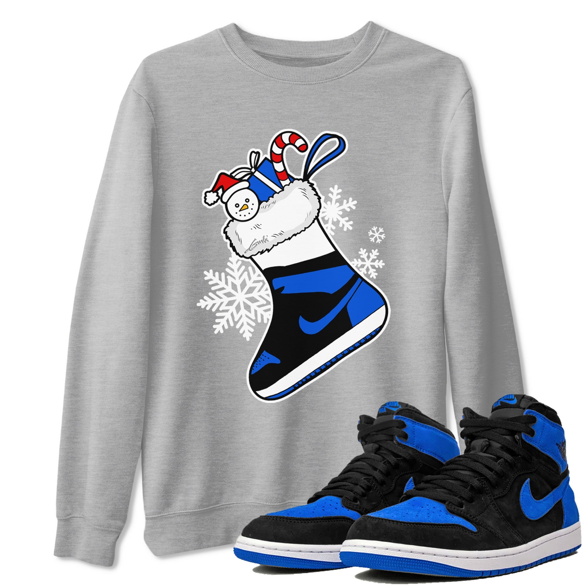 1s Royal Reimagined shirt to match jordans Sneaker Stocking sneaker match tees Air Jordan 1 Royal Reimagined Drip Gear Zone Unisex Heather Grey 1 T-Shirt
