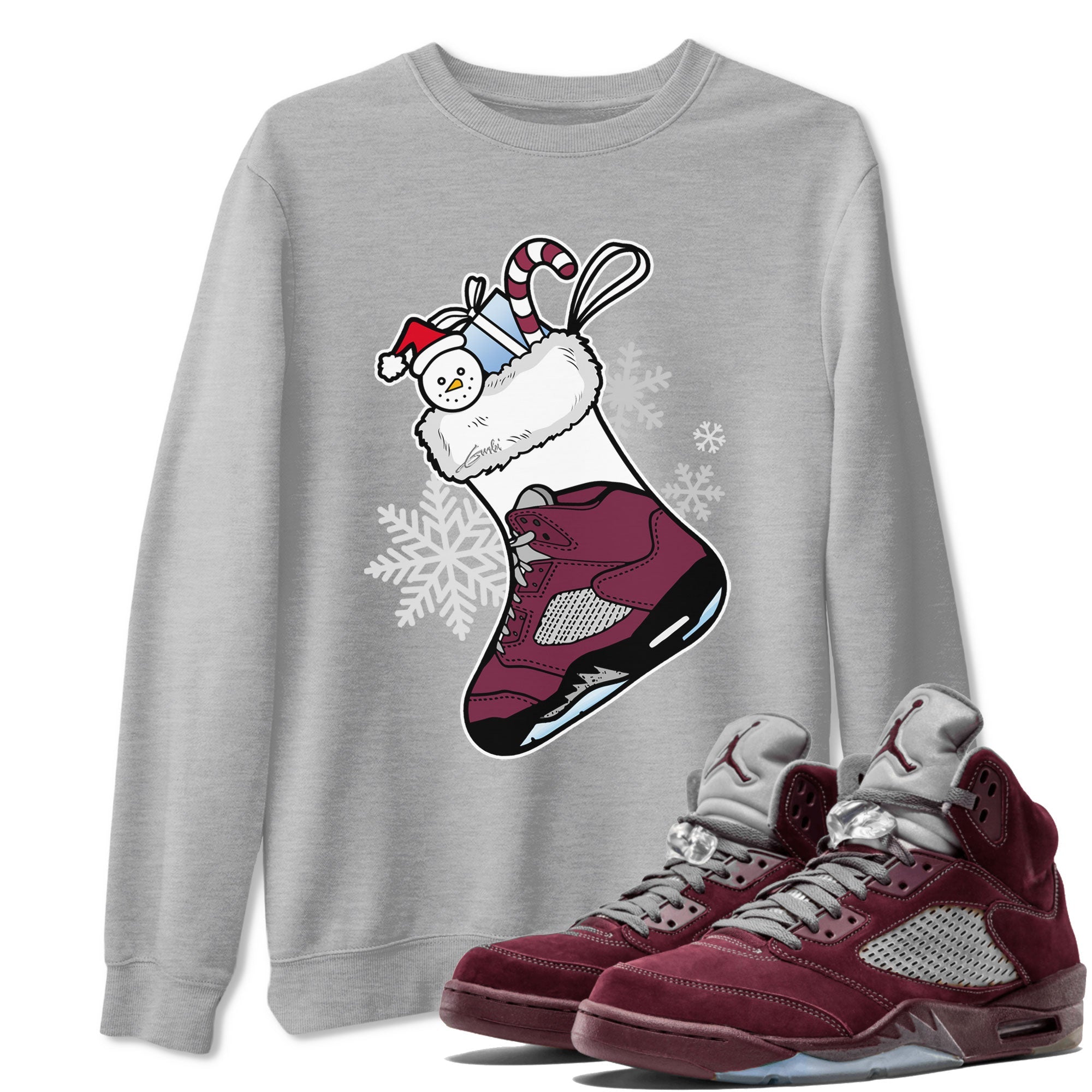 Air Jordan 5 Burgundy shirt to match jordans Sneaker Stocking sneaker match tees Air Jordan 5s Burgundy Drip Gear Zone Unisex Heather Grey 1 T-Shirt