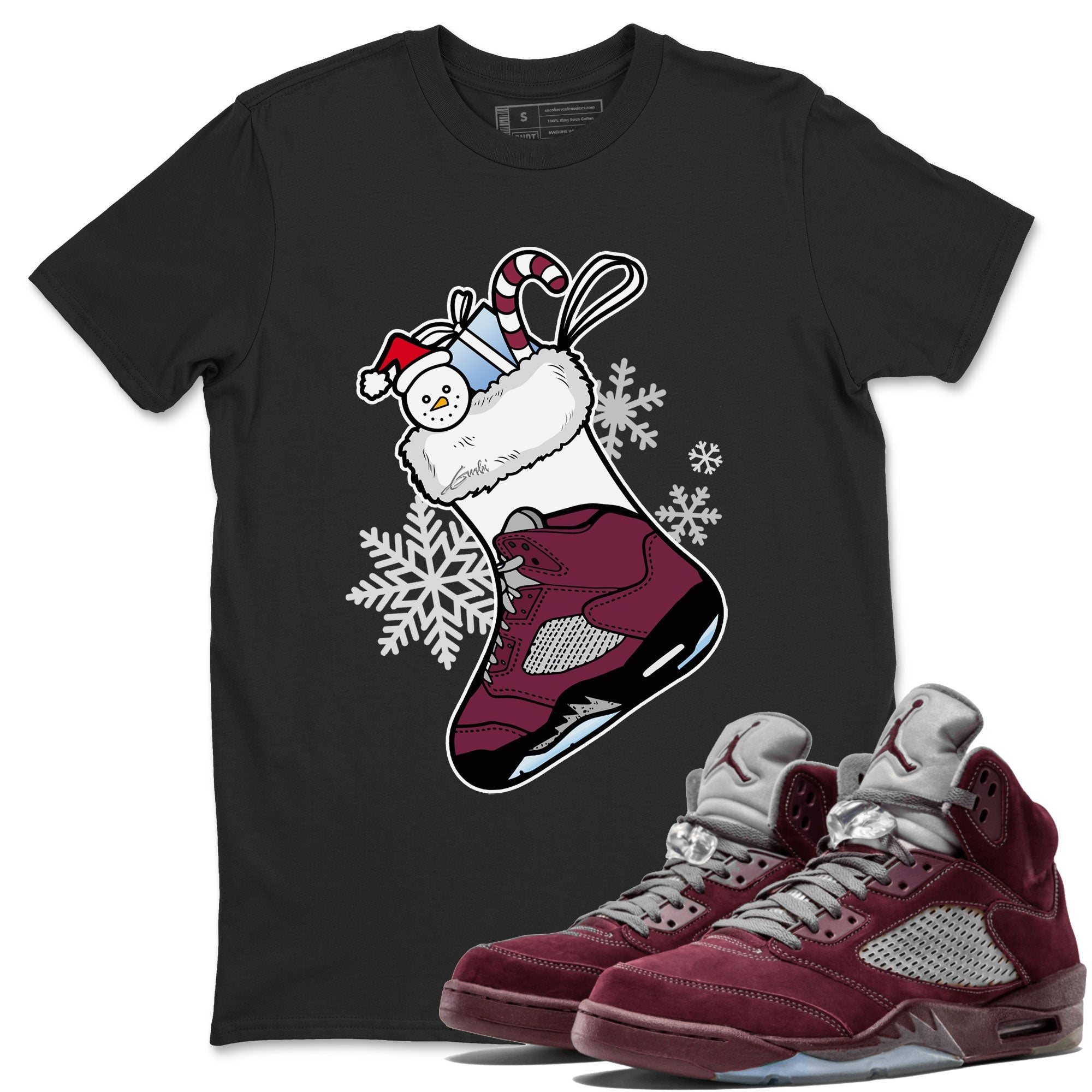 Air Jordan 5 Burgundy shirt to match jordans Sneaker Stocking sneaker match tees Air Jordan 5s Burgundy Drip Gear Zone Unisex Black 1 T-Shirt