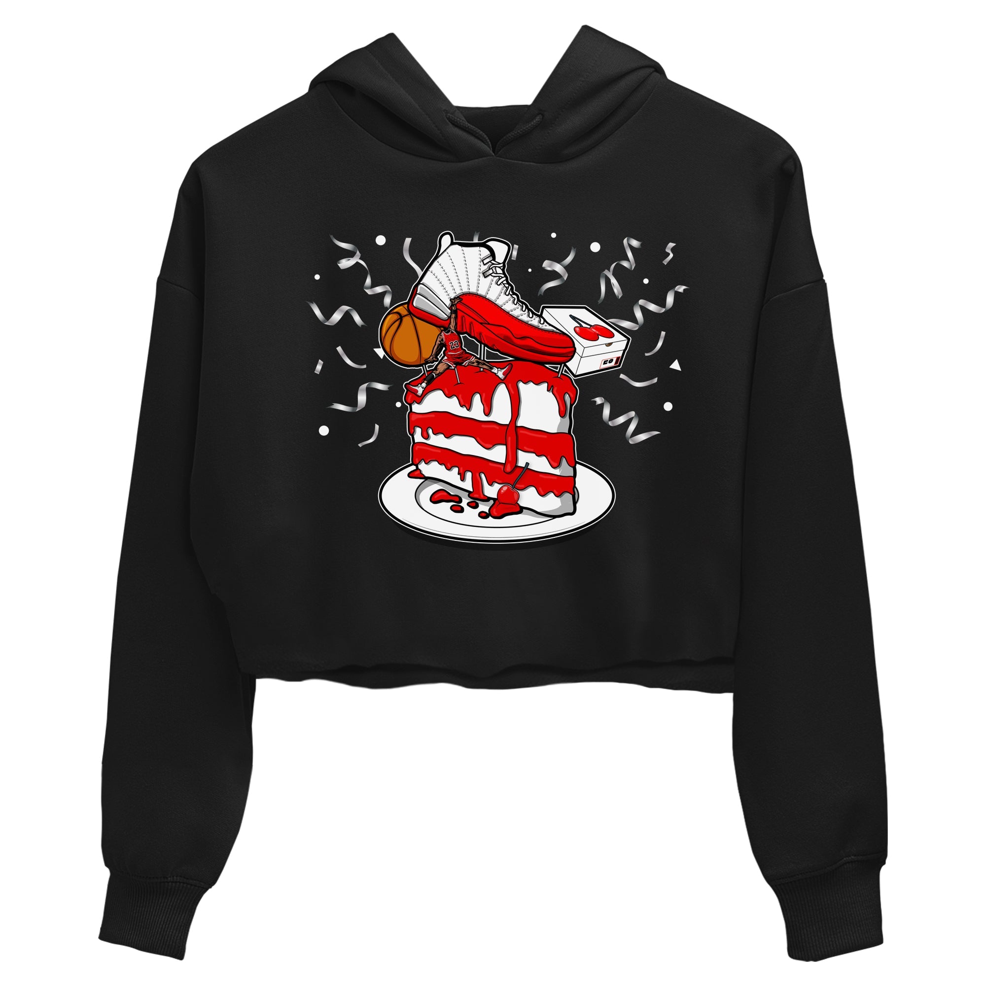 Jordan 12 Retro Cherry shirt to match jordans Varsity Red Sneaker Topper special sneaker matching tees 12s Cherry Drip Gear Zone Black 2 Crop T-Shirt