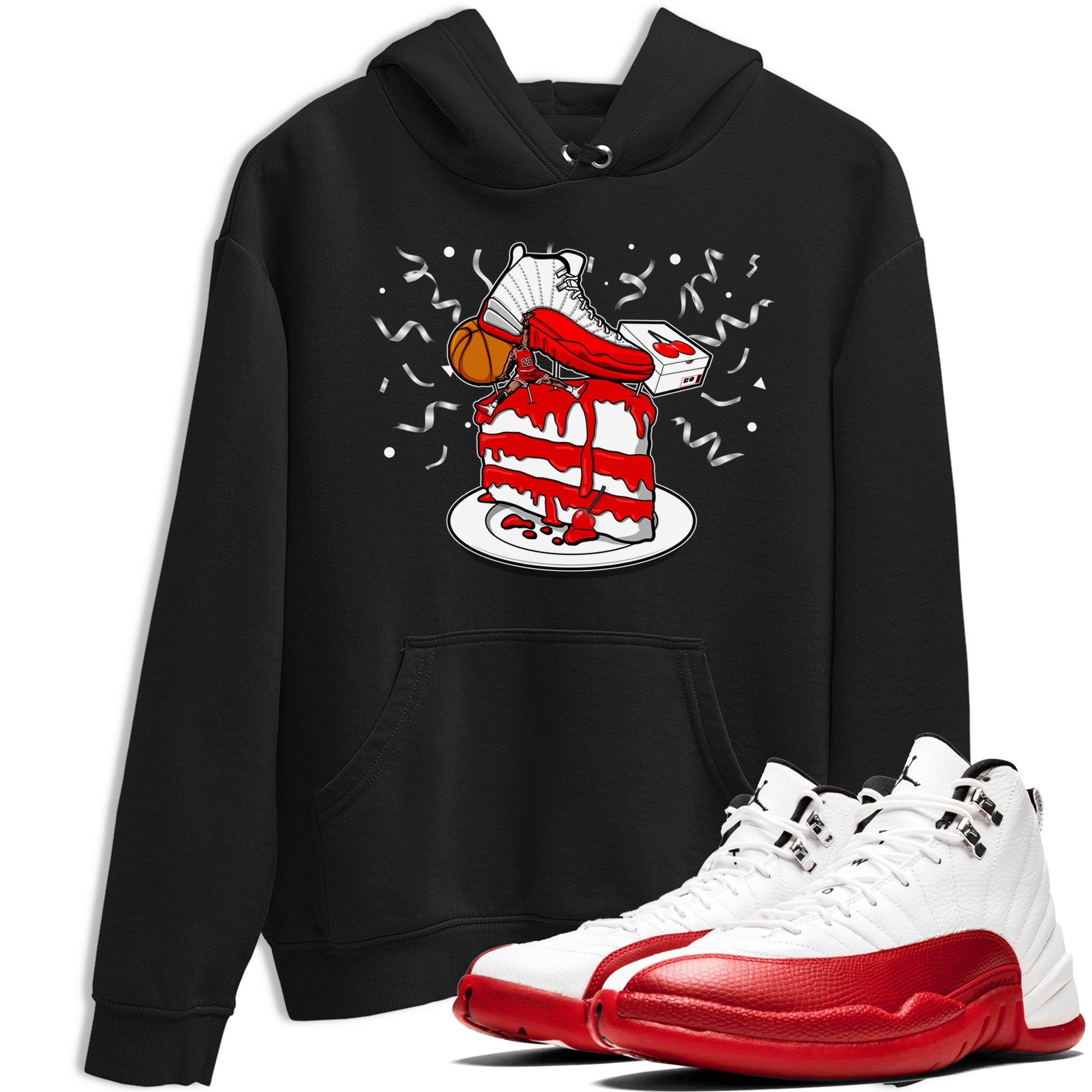 Jordan 12 Retro Cherry shirt to match jordans Varsity Red Sneaker Topper special sneaker matching tees 12s Cherry Drip Gear Zone Unisex Black 1 T-Shirt