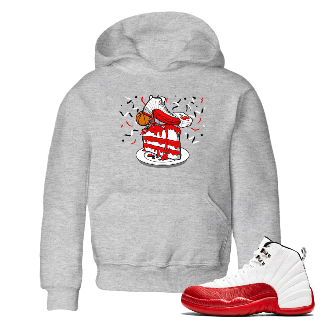 Jordan 12 Retro Cherry shirt to match jordans Varsity Red Sneaker Topper special sneaker matching tees 12s Cherry Drip Gear Zone Baby Toddler Heather Grey 1 T-Shirt