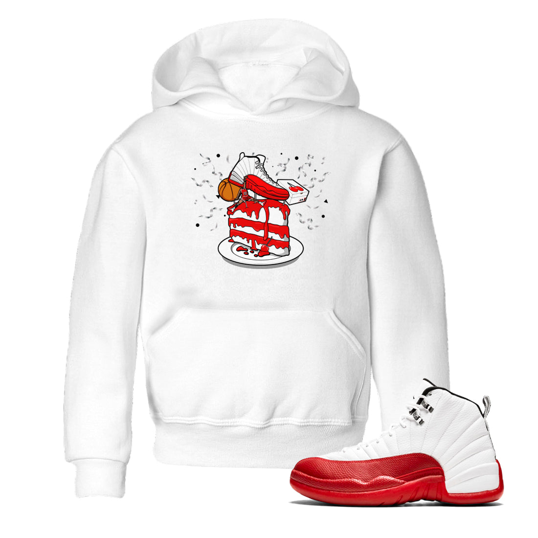 Jordan 12 Retro Cherry shirt to match jordans Varsity Red Sneaker Topper special sneaker matching tees 12s Cherry Drip Gear Zone Baby Toddler White 1 T-Shirt
