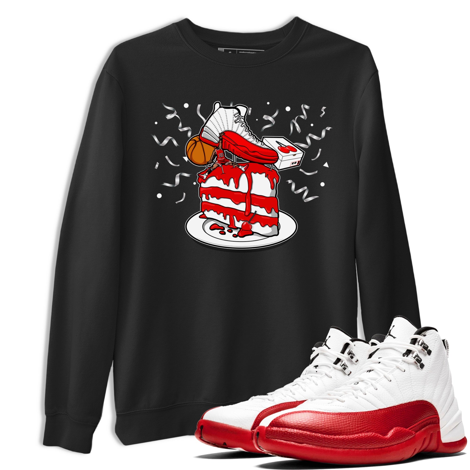 Jordan 12 Retro Cherry shirt to match jordans Varsity Red Sneaker Topper special sneaker matching tees 12s Cherry Drip Gear Zone Unisex Black 1 T-Shirt