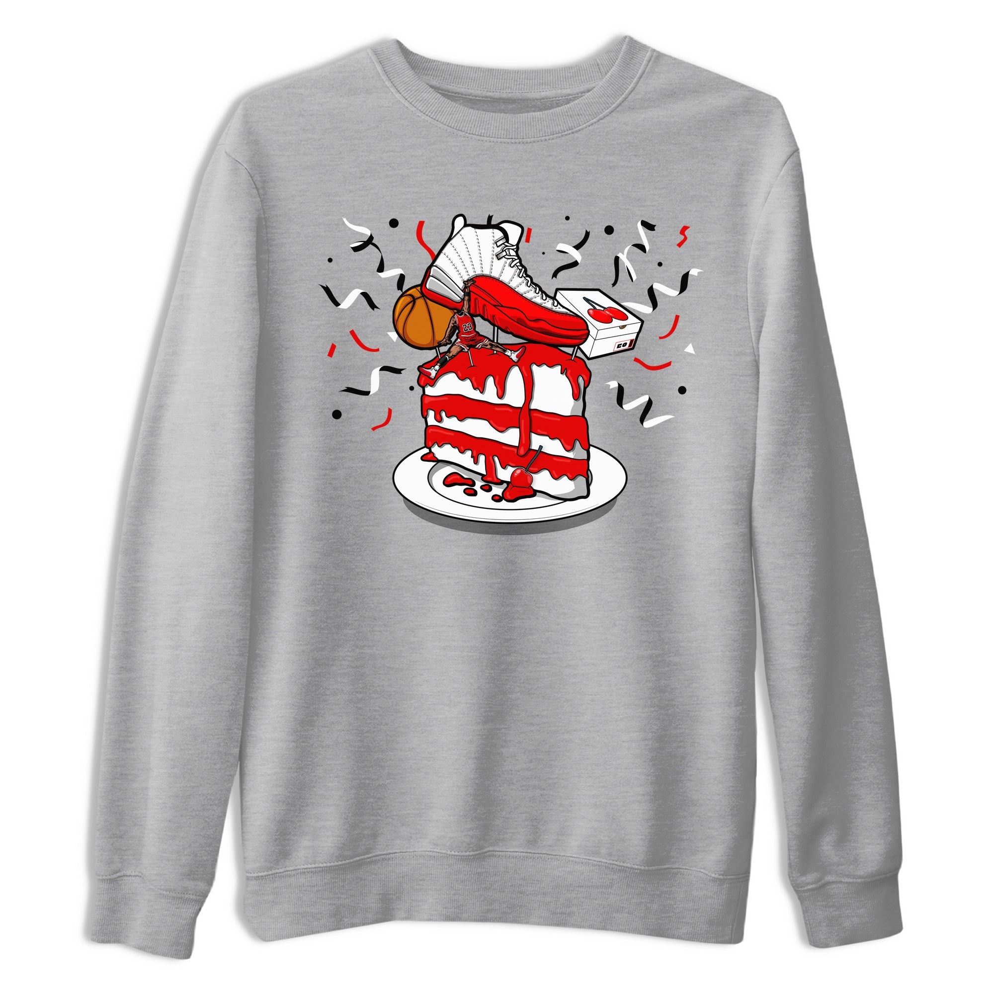 Jordan 12 Retro Cherry shirt to match jordans Varsity Red Sneaker Topper special sneaker matching tees 12s Cherry Drip Gear Zone Unisex Heather Grey 2 T-Shirt
