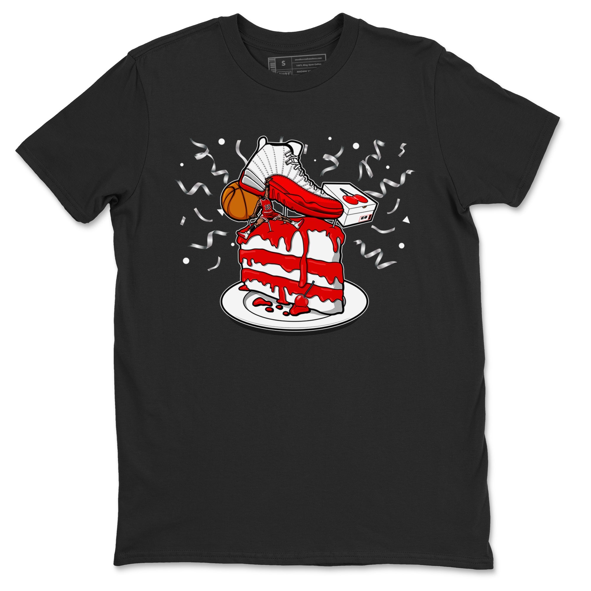 Jordan 12 Retro Cherry shirt to match jordans Varsity Red Sneaker Topper special sneaker matching tees 12s Cherry Drip Gear Zone Unisex Black 2 T-Shirt