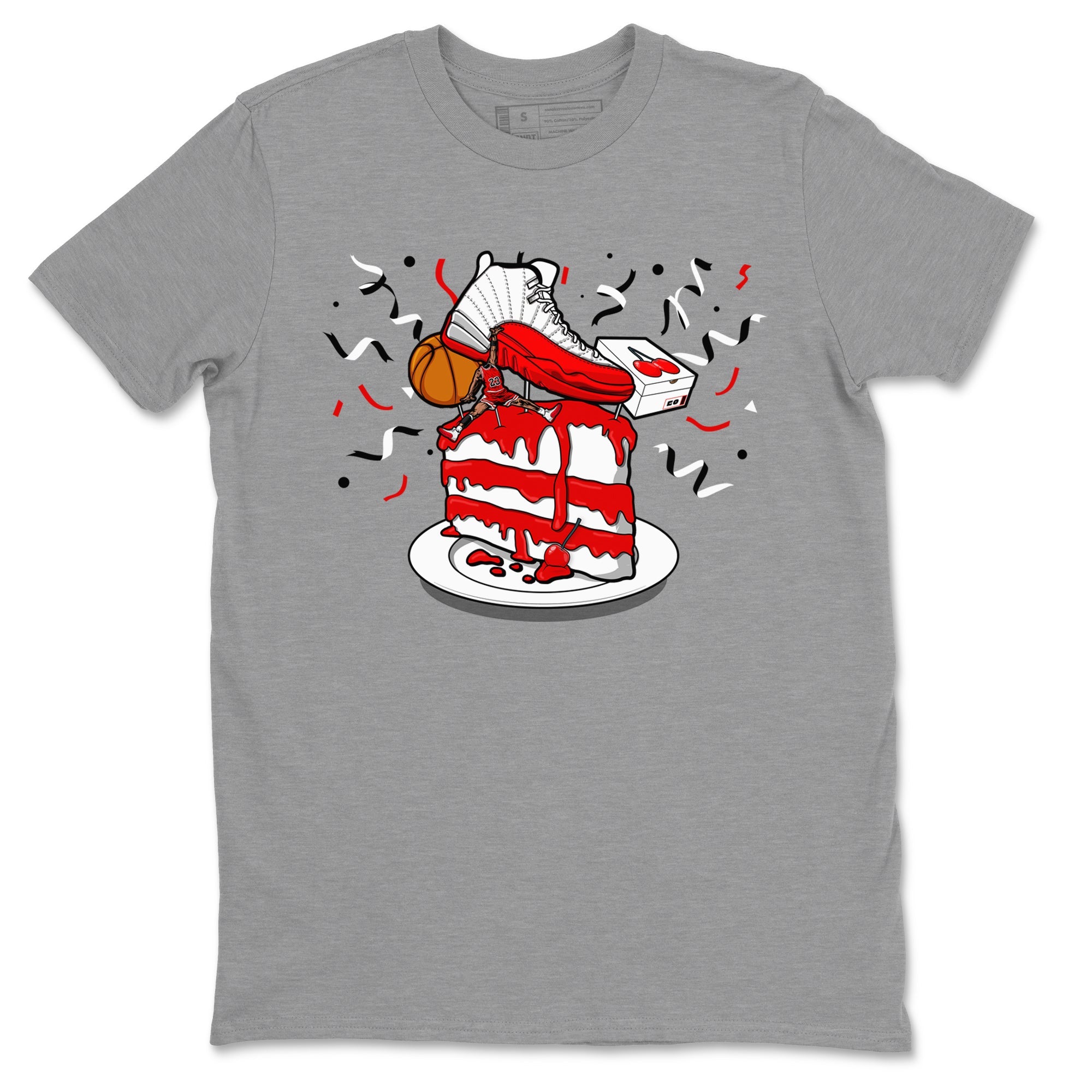 Jordan 12 Retro Cherry shirt to match jordans Varsity Red Sneaker Topper special sneaker matching tees 12s Cherry Drip Gear Zone Unisex Heather Grey 2 T-Shirt