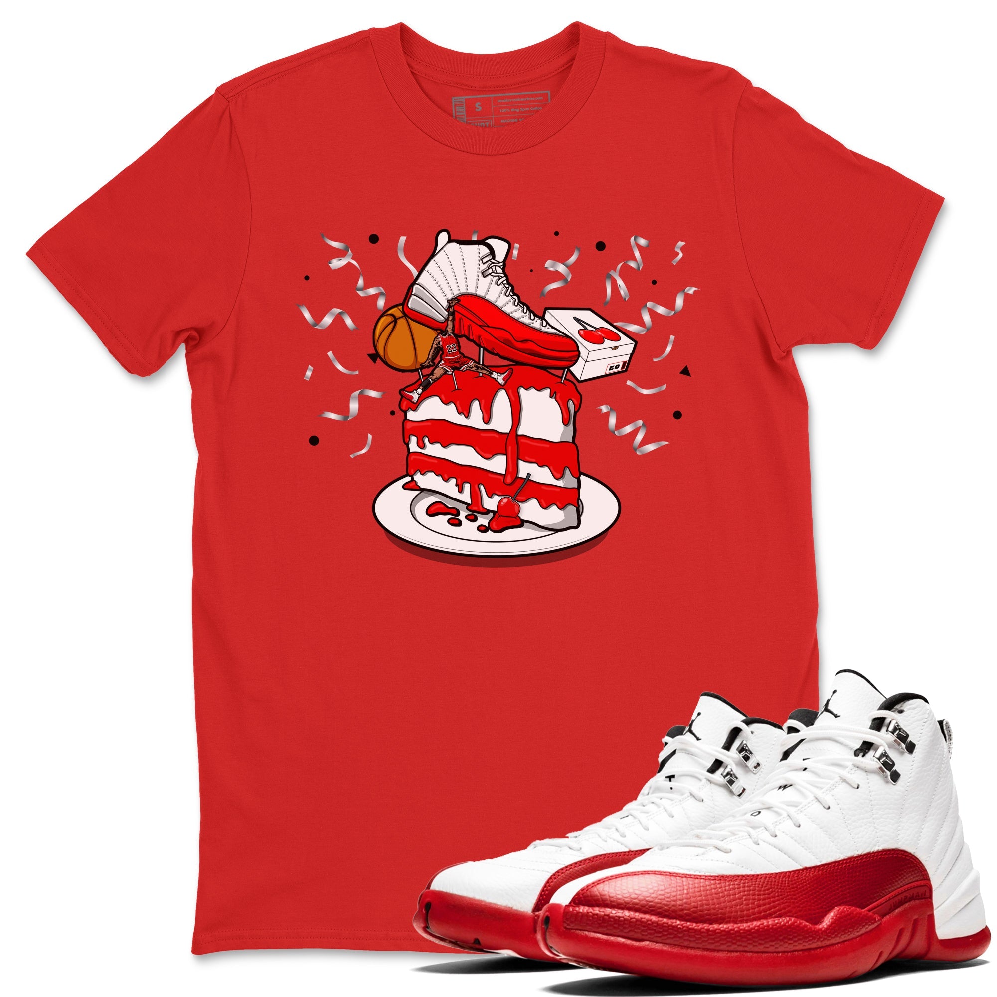Jordan 12 Retro Cherry shirt to match jordans Varsity Red Sneaker Topper special sneaker matching tees 12s Cherry Drip Gear Zone Unisex Red 1 T-Shirt