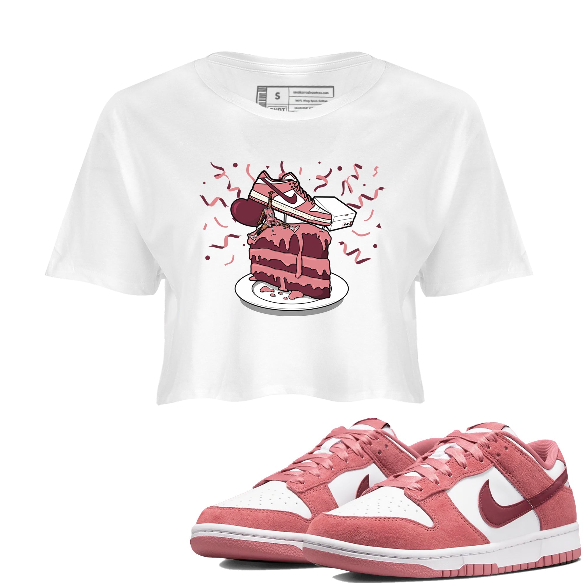Dunk Valentine's Day shirt to match jordans streetwear brand Sneaker Topper sneaker tees Dunk Low Valentine's Day Drip Gear Zone White 1 crop length shirt
