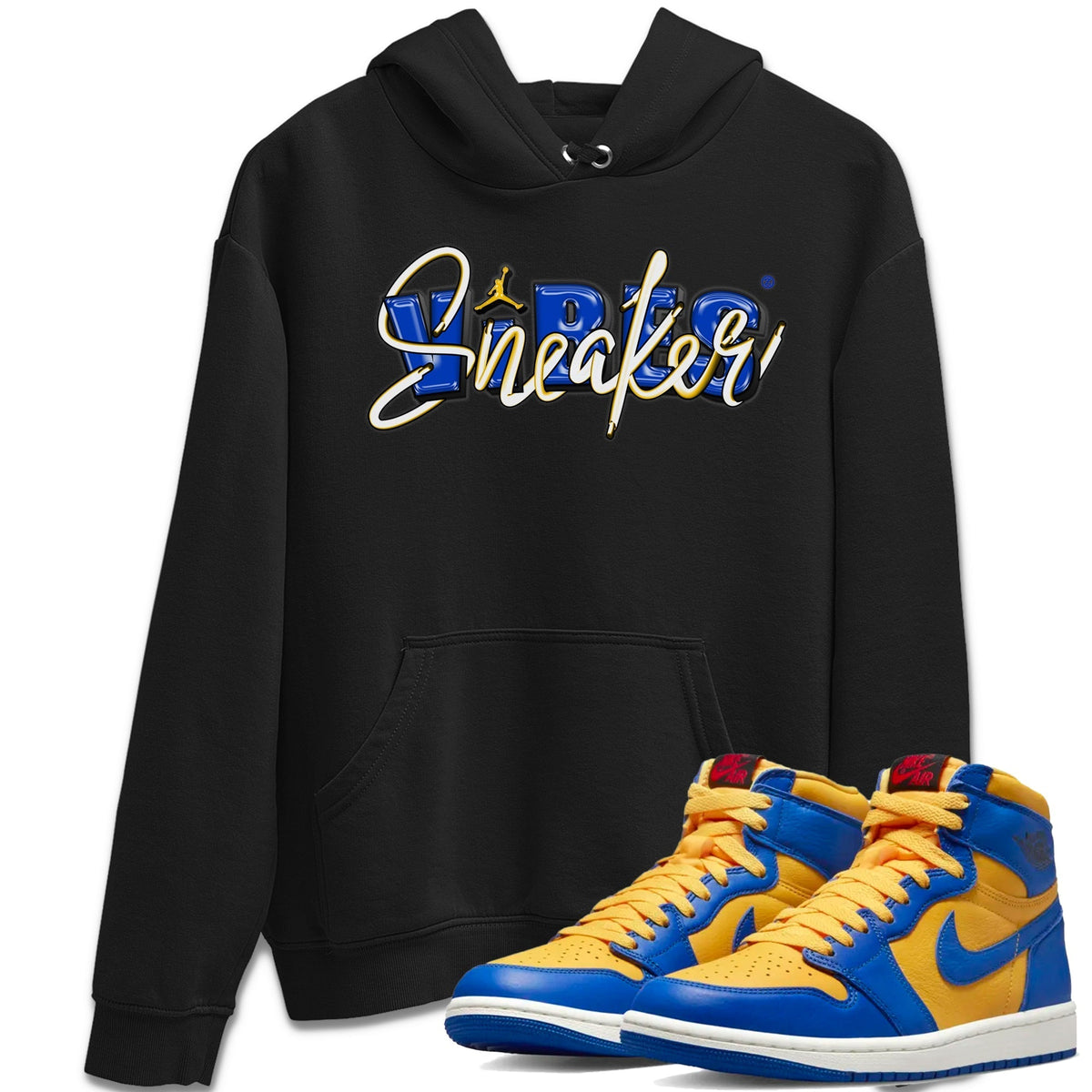 Jordan 1 Game Royal and Varsity Maize Sneaker Matching T-Shirt Sneaker Vibes Sneaker Tees Jordan 1 Game Royal and Varsity Maize Sneaker Release Tees Crew Neck Tees