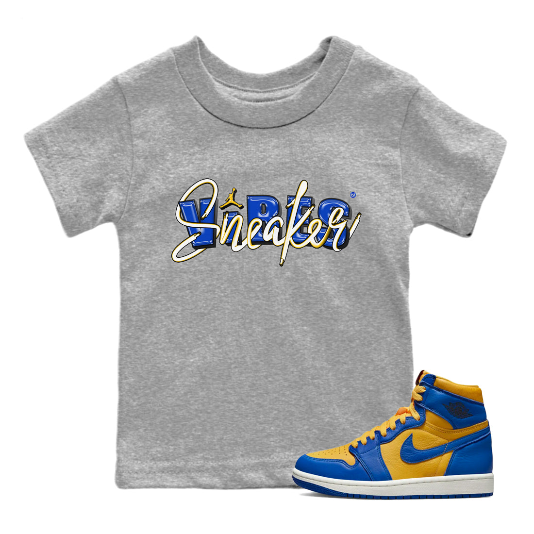 Jordan 1 Game Royal and Varsity Maize Sneaker Matching T-Shirt Sneaker Vibes Sneaker Tees Jordan 1 Game Royal and Varsity Maize Sneaker Release Tees Kids Shirts