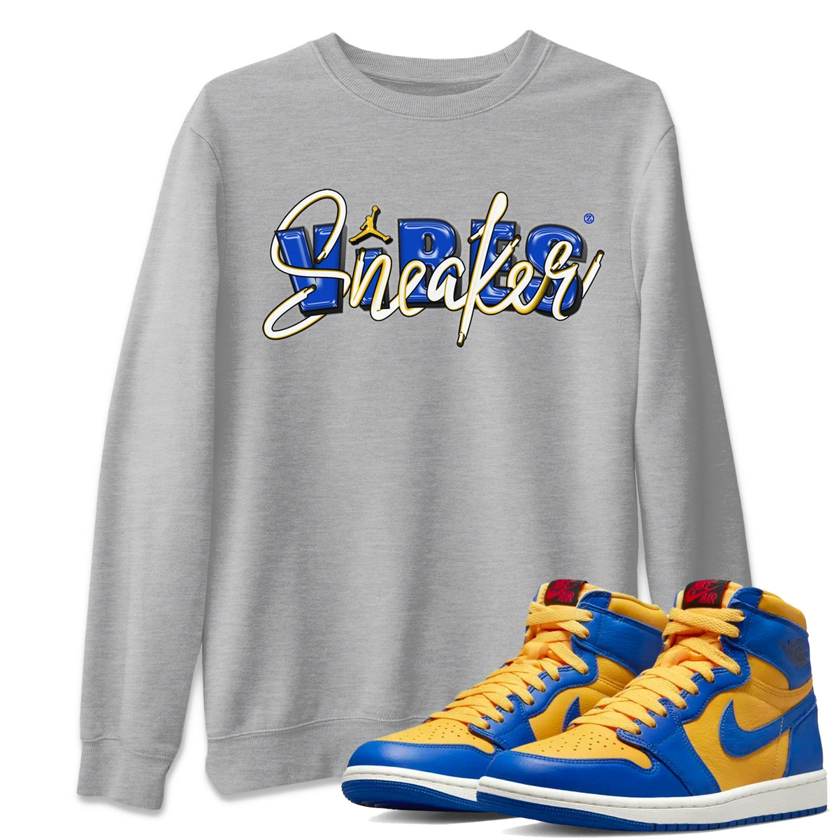 Jordan 1 Game Royal and Varsity Maize Sneaker Matching T-Shirt Sneaker Vibes Sneaker Tees Jordan 1 Game Royal and Varsity Maize Sneaker Release Tees Crew Neck Tees