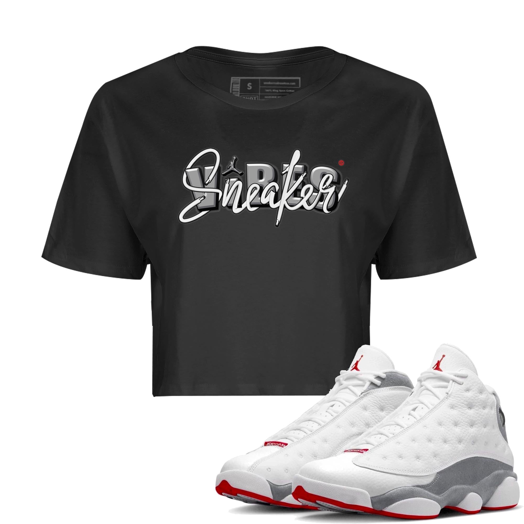 AJ13 Wolf Grey Sneaker Match Tees Sneaker Vibes Streetwear Sneaker Shirt Air Jordan 13 Wolf Grey Drip Gear Zone Sneaker Matching Clothing Women's Shirts Black 1