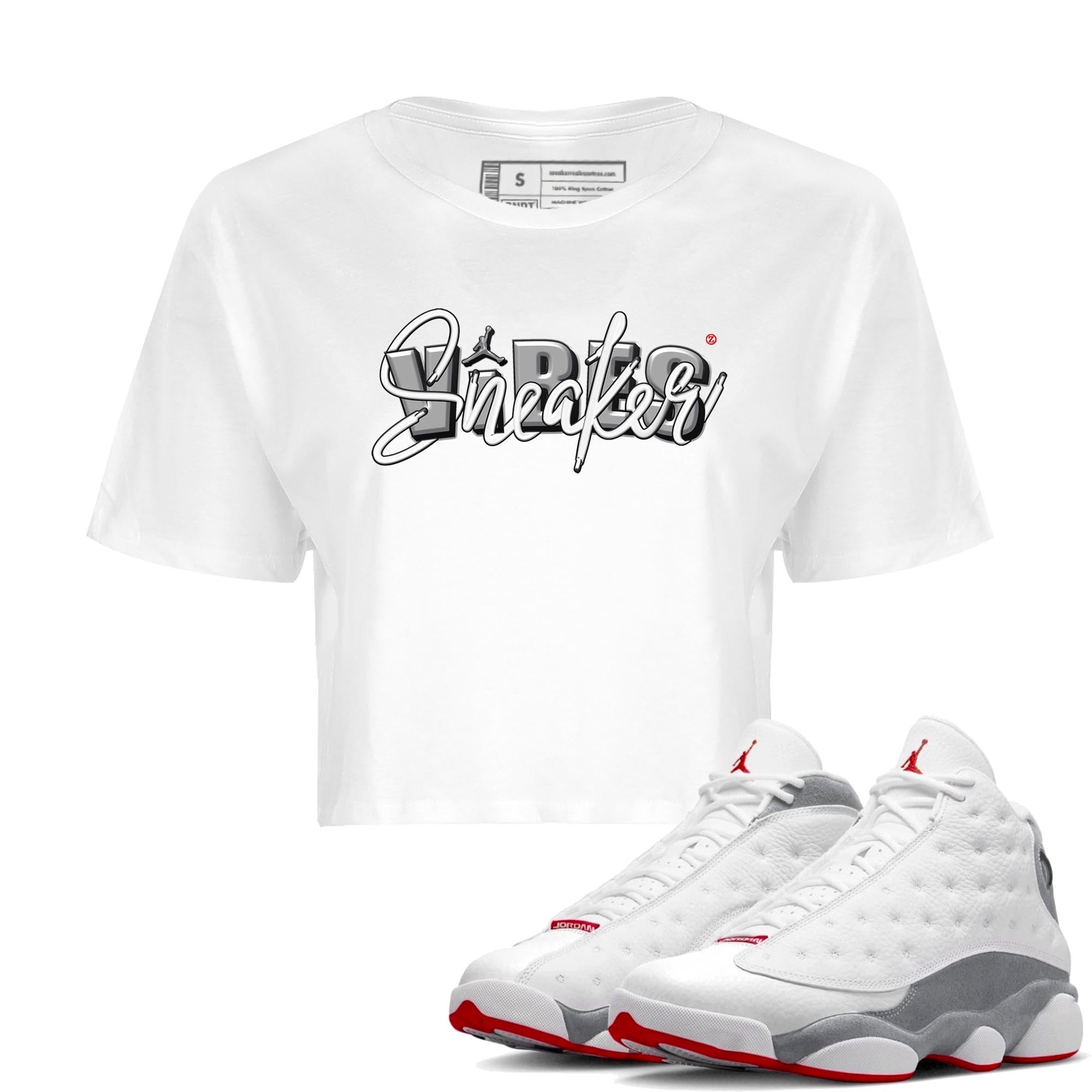 AJ13 Wolf Grey Sneaker Match Tees Sneaker Vibes Streetwear Sneaker Shirt Air Jordan 13 Wolf Grey Drip Gear Zone Sneaker Matching Clothing Women's Shirts White 1