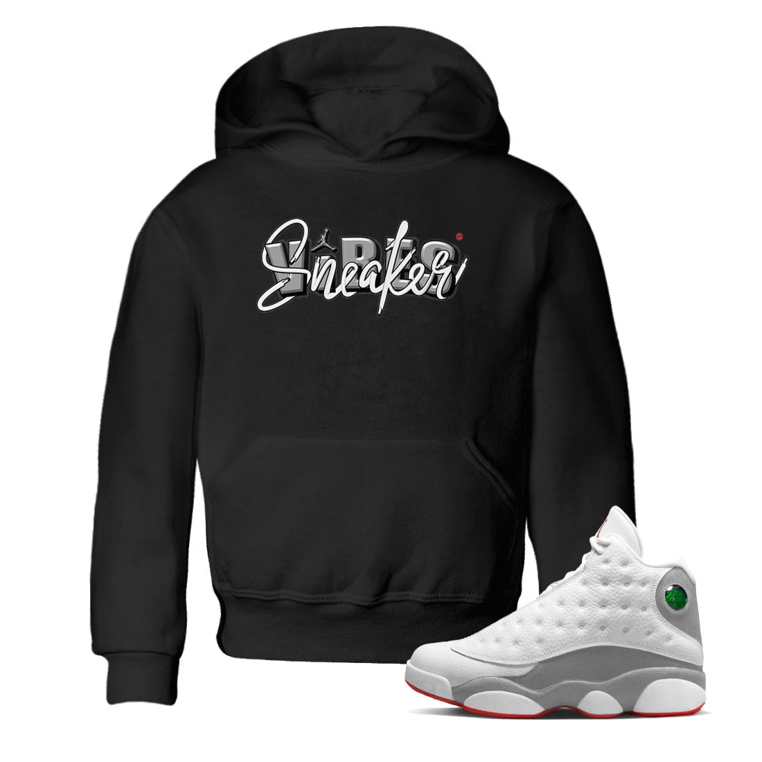 AJ13 Wolf Grey Sneaker Match Tees Sneaker Vibes Streetwear Sneaker Shirt Air Jordan 13 Wolf Grey Drip Gear Zone Sneaker Matching Clothing Kids Shirts Black 1