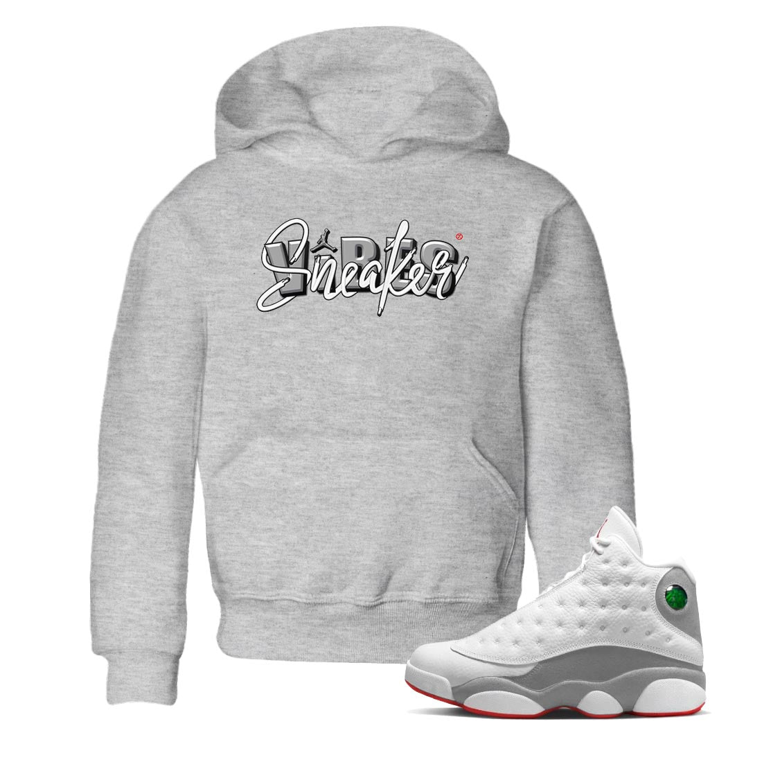 AJ13 Wolf Grey Sneaker Match Tees Sneaker Vibes Streetwear Sneaker Shirt Air Jordan 13 Wolf Grey Drip Gear Zone Sneaker Matching Clothing Kids Shirts Heather Grey 1