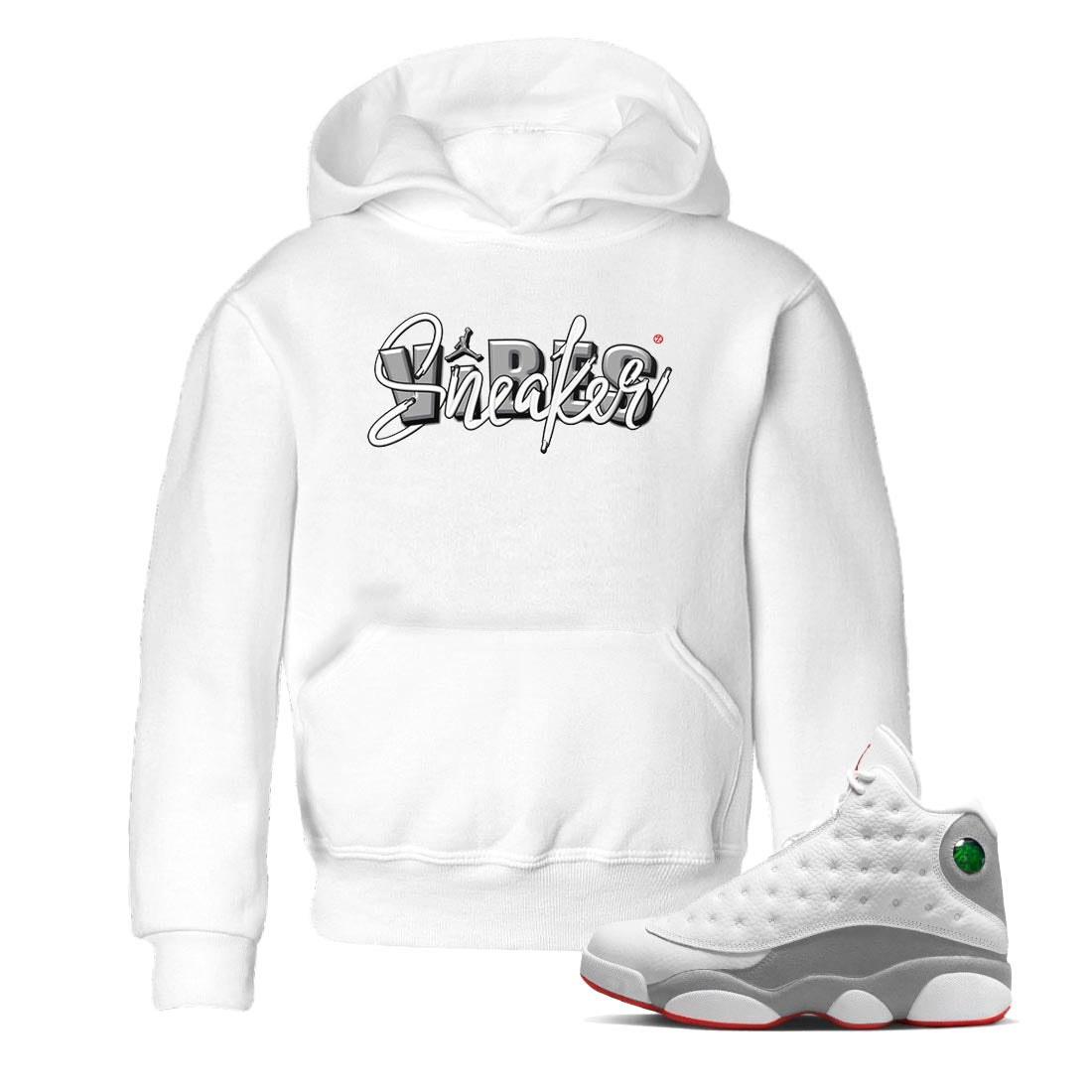 AJ13 Wolf Grey Sneaker Match Tees Sneaker Vibes Streetwear Sneaker Shirt Air Jordan 13 Wolf Grey Drip Gear Zone Sneaker Matching Clothing Kids Shirts White 1