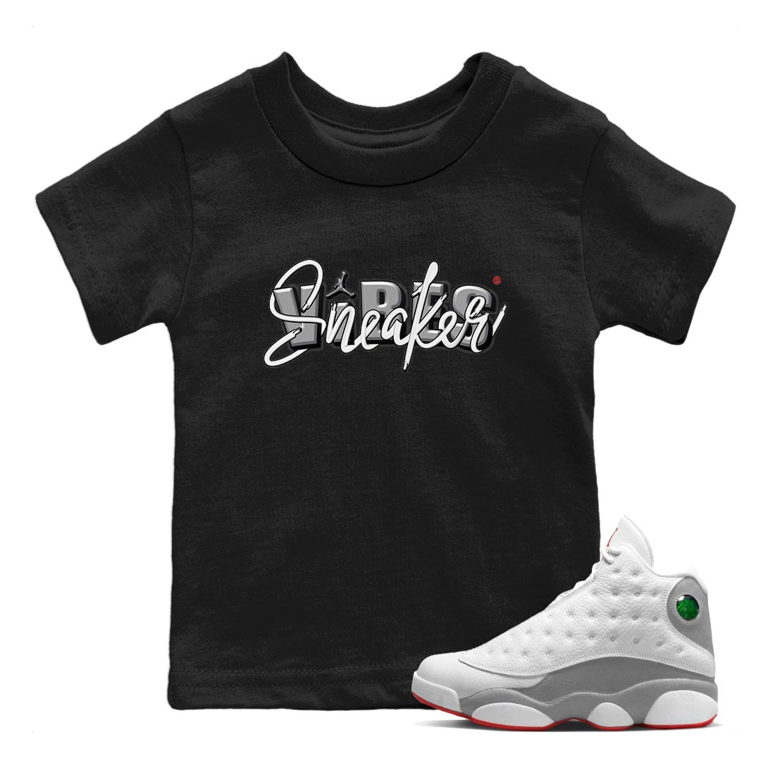 AJ13 Wolf Grey Sneaker Match Tees Sneaker Vibes Streetwear Sneaker Shirt Air Jordan 13 Wolf Grey Drip Gear Zone Sneaker Matching Clothing Kids Shirts Black 1
