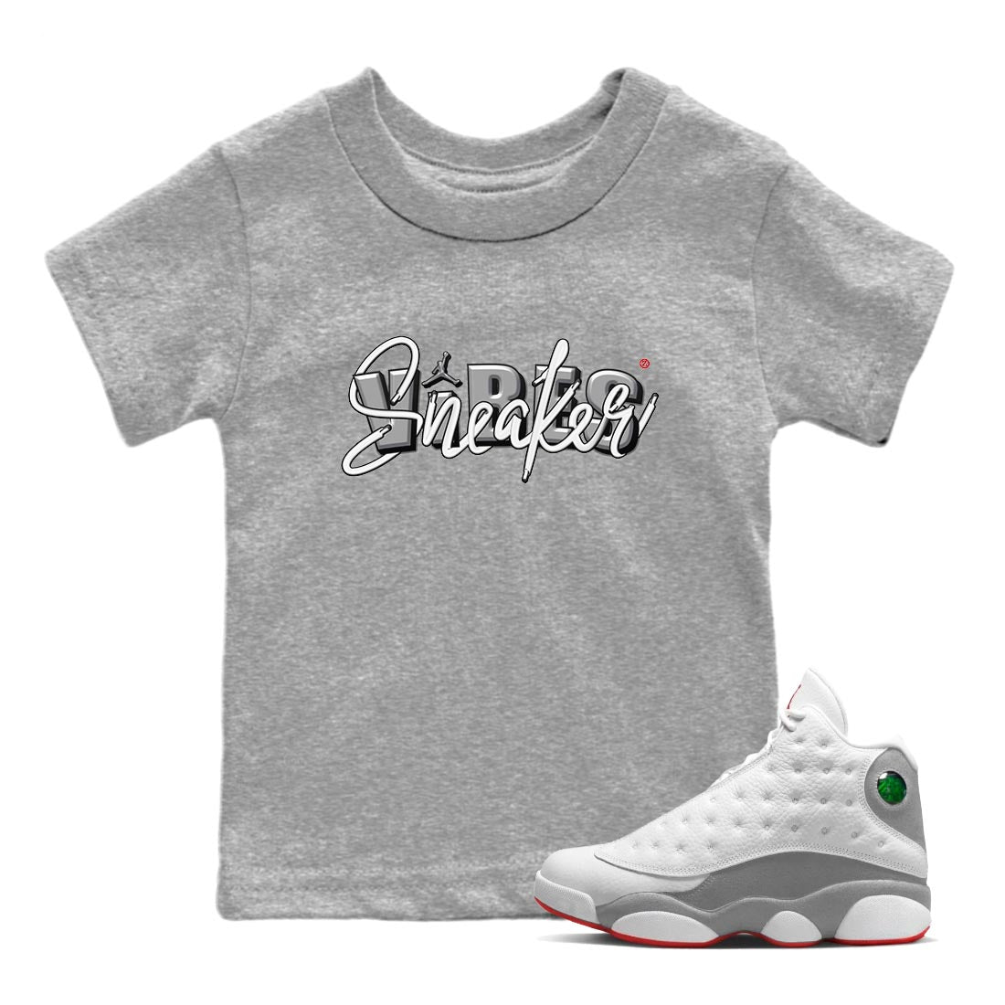 AJ13 Wolf Grey Sneaker Match Tees Sneaker Vibes Streetwear Sneaker Shirt Air Jordan 13 Wolf Grey Drip Gear Zone Sneaker Matching Clothing Kids Shirts Heather Grey 1