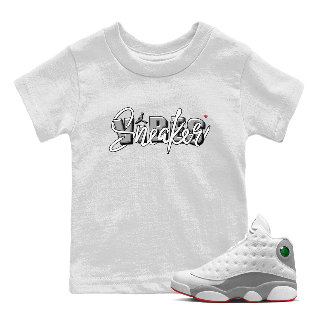 AJ13 Wolf Grey Sneaker Match Tees Sneaker Vibes Streetwear Sneaker Shirt Air Jordan 13 Wolf Grey Drip Gear Zone Sneaker Matching Clothing Kids Shirts White 1