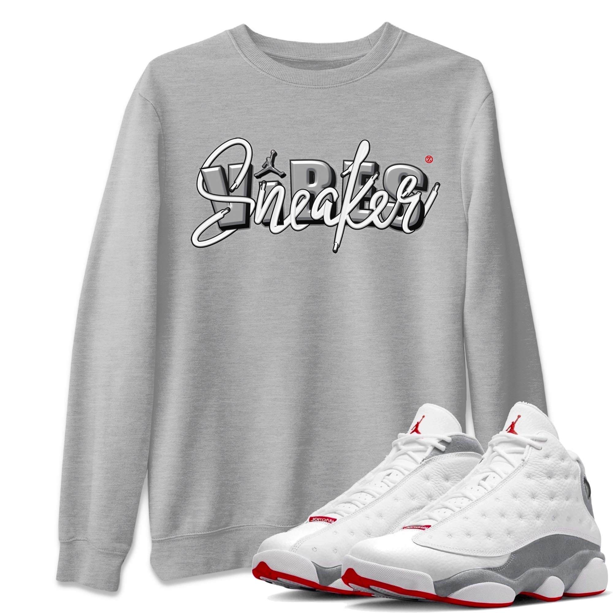 AJ13 Wolf Grey Sneaker Match Tees Sneaker Vibes Streetwear Sneaker Shirt Air Jordan 13 Wolf Grey Drip Gear Zone Sneaker Matching Clothing Unisex Shirts Heather Grey 1