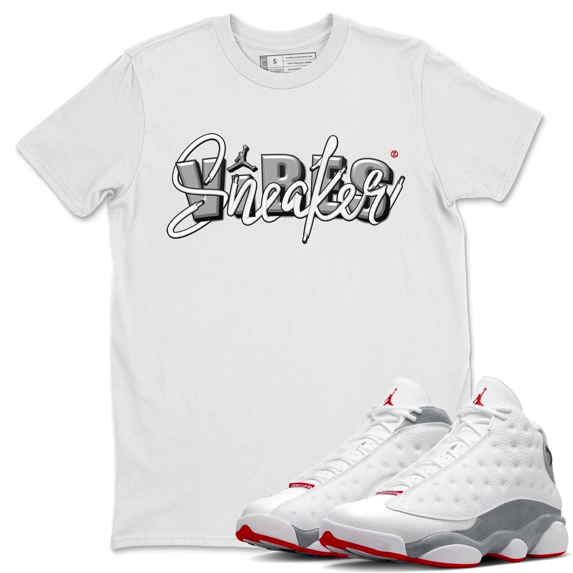 AJ13 Wolf Grey Sneaker Match Tees Sneaker Vibes Streetwear Sneaker Shirt Air Jordan 13 Wolf Grey Drip Gear Zone Sneaker Matching Clothing Unisex Shirts White 1