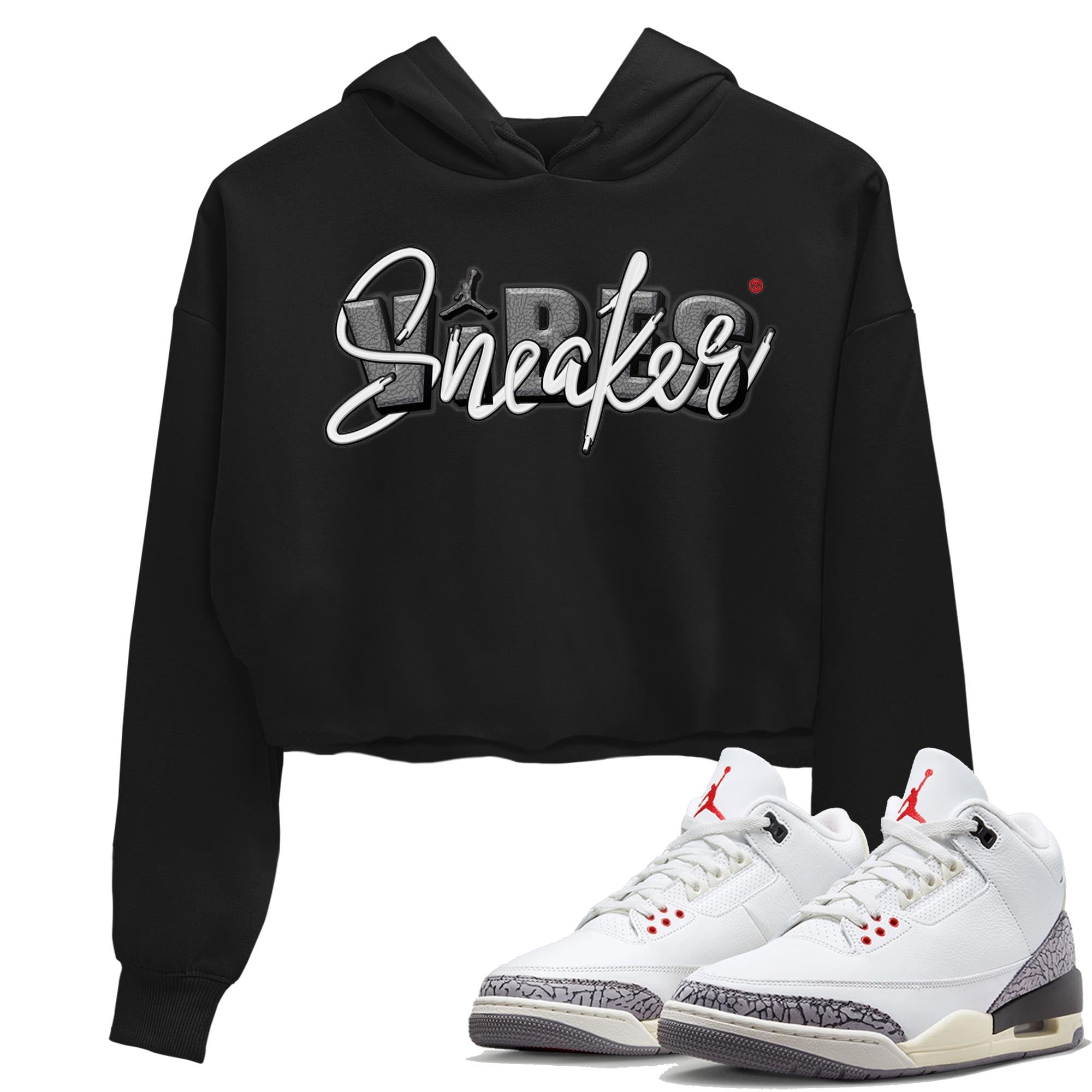 Air Jordan 3 White Cement Sneaker Match Tees Sneaker Vibes Streetwear Sneaker Shirt AJ 3s White Cement Sneaker Release Tees Women's Shirts Black 1