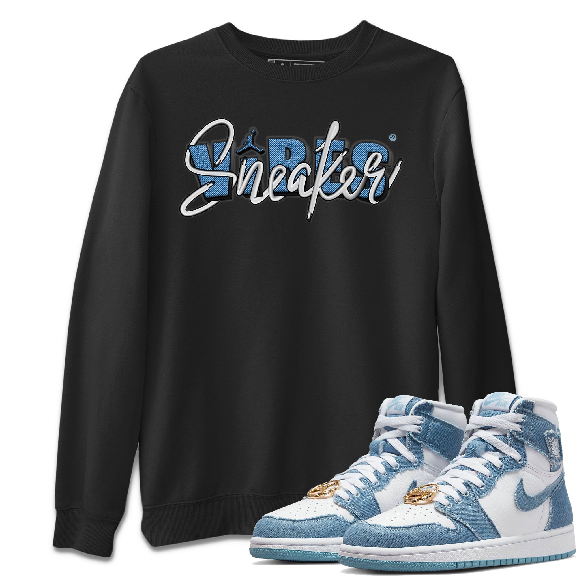 Jordan 1 Denim Sneaker Matching T-Shirt Sneaker Vibes Sneaker Tees Jordan 1 Denim Sneaker Release Tees Crew Neck Tees