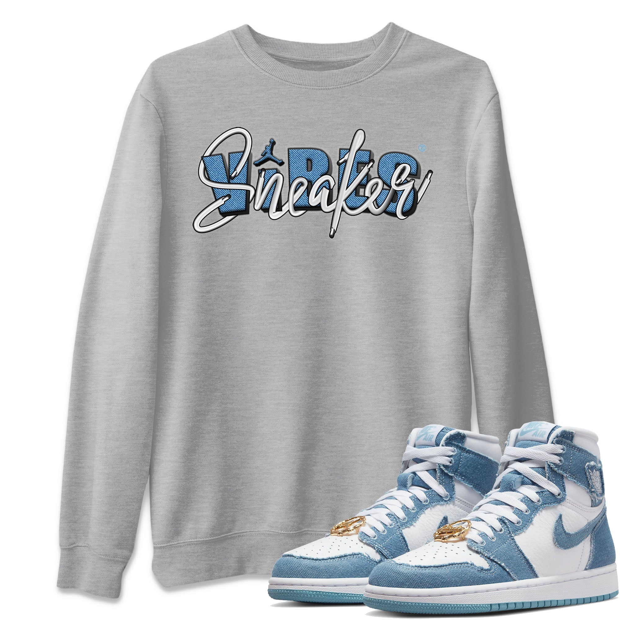 Jordan 1 Denim Sneaker Matching T-Shirt Sneaker Vibes Sneaker Tees Jordan 1 Denim Sneaker Release Tees Crew Neck Tees