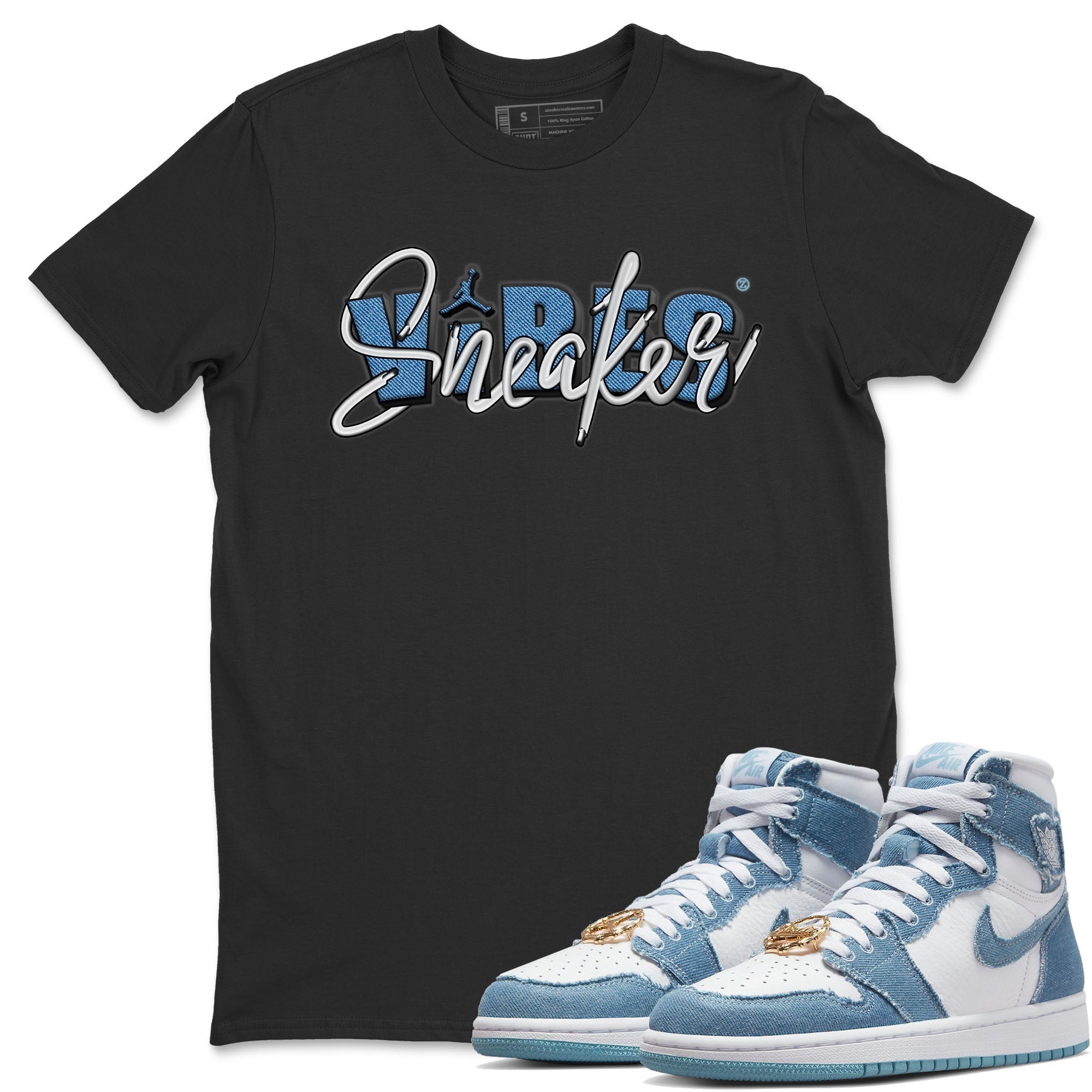 Jordan 1 Denim Sneaker Matching T-Shirt Sneaker Vibes Sneaker Tees Jordan 1 Denim Sneaker Release Tees Crew Neck Tees