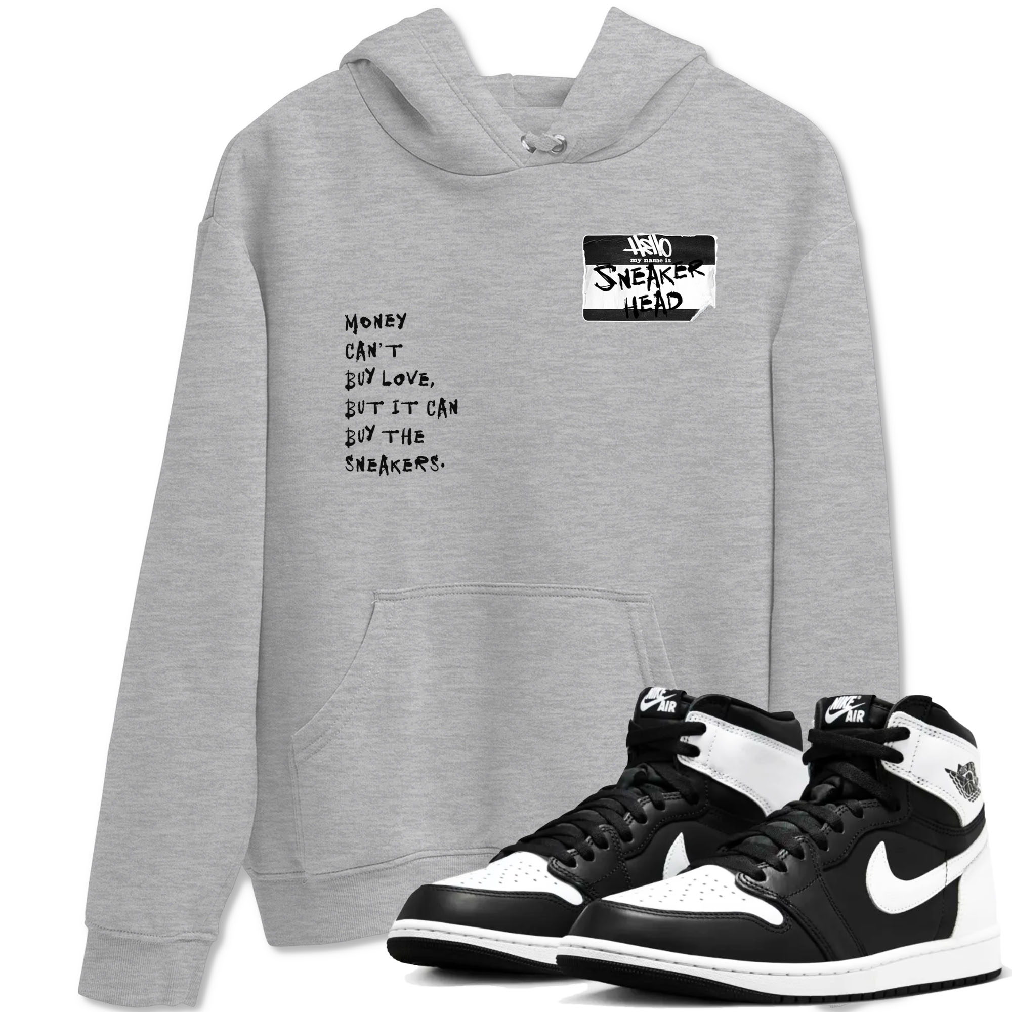 Air Jordan 1 High OG Black White shirt to match jordans streetwear brand Sneakerhead Badge sneaker tees Air Jordan 1 Black White Drip Gear Zone unisex cotton Heather Grey 1 crew neck shirt
