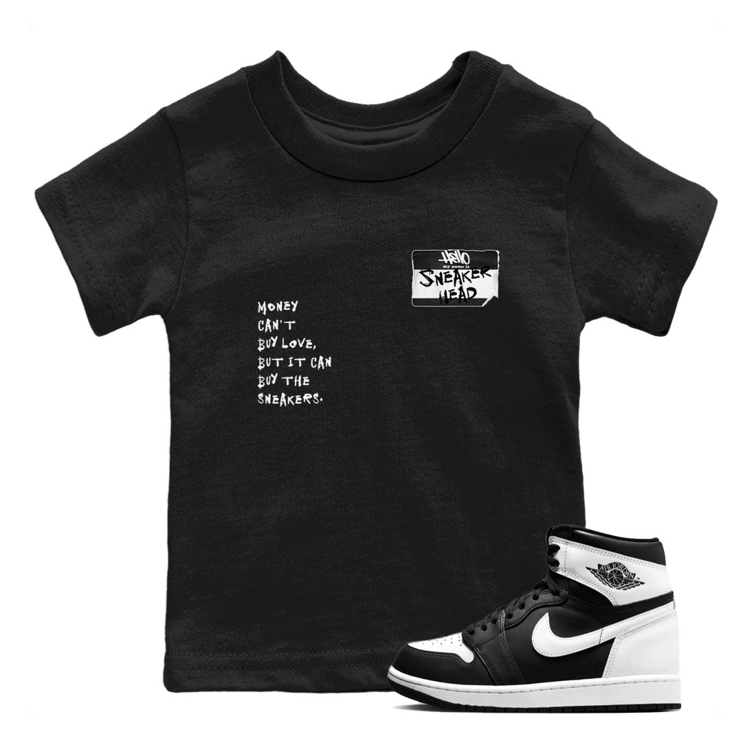 Air Jordan 1 High OG Black White shirt to match jordans streetwear brand Sneakerhead Badge sneaker tees Air Jordan 1 Black White Drip Gear Zone baby toddler Black 1 cotton Shirt
