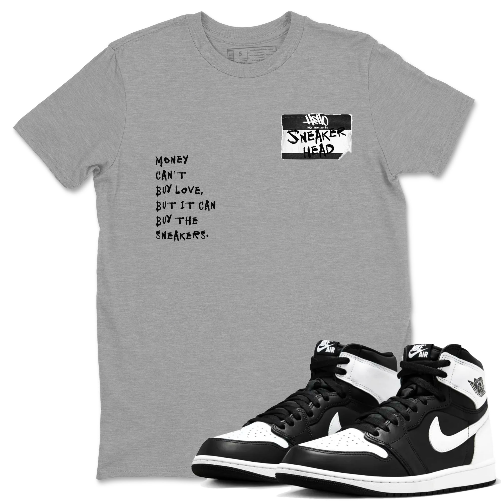 Air Jordan 1 High OG Black White shirt to match jordans streetwear brand Sneakerhead Badge sneaker tees Air Jordan 1 Black White Drip Gear Zone unisex cotton Heather Grey 1 crew neck shirt