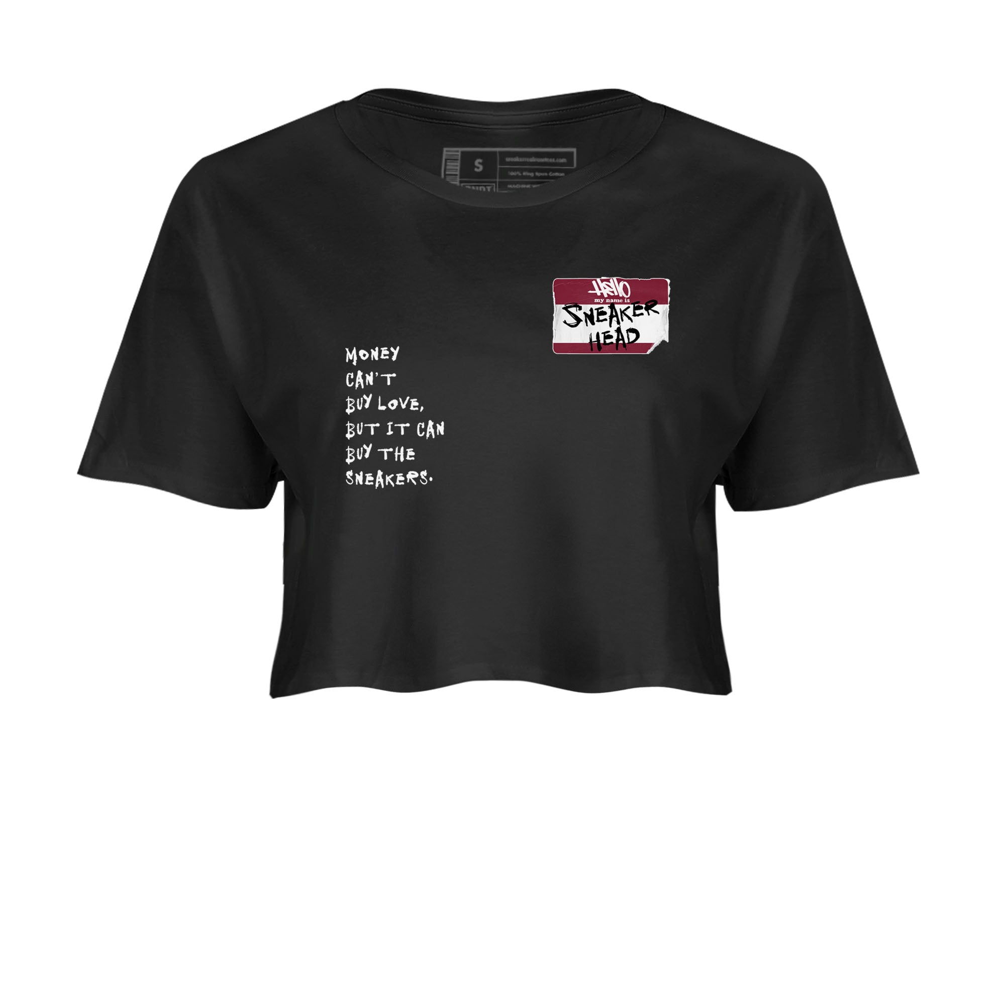 1s Metallic Burgundy shirt to match jordans streetwear brand Sneakerhead Badge sneaker tees Air Jordan 1 Metallic Burgundy Drip Gear Zone Black 2 crop length shirt