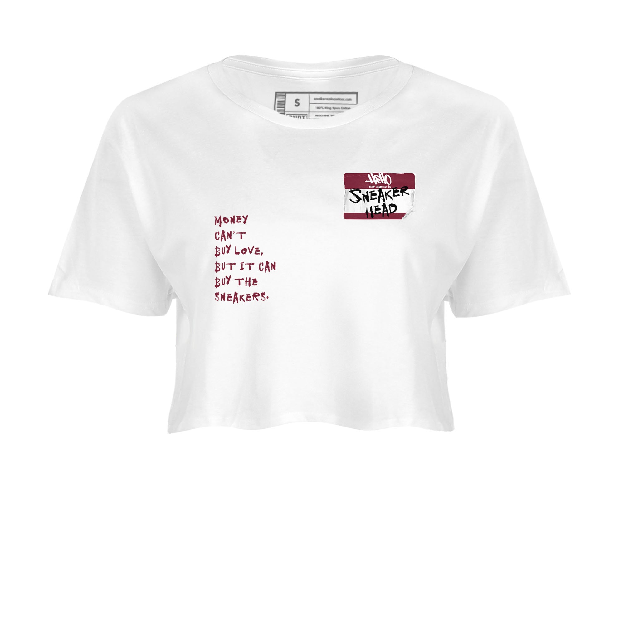 1s Metallic Burgundy shirt to match jordans streetwear brand Sneakerhead Badge sneaker tees Air Jordan 1 Metallic Burgundy Drip Gear Zone White 2 crop length shirt