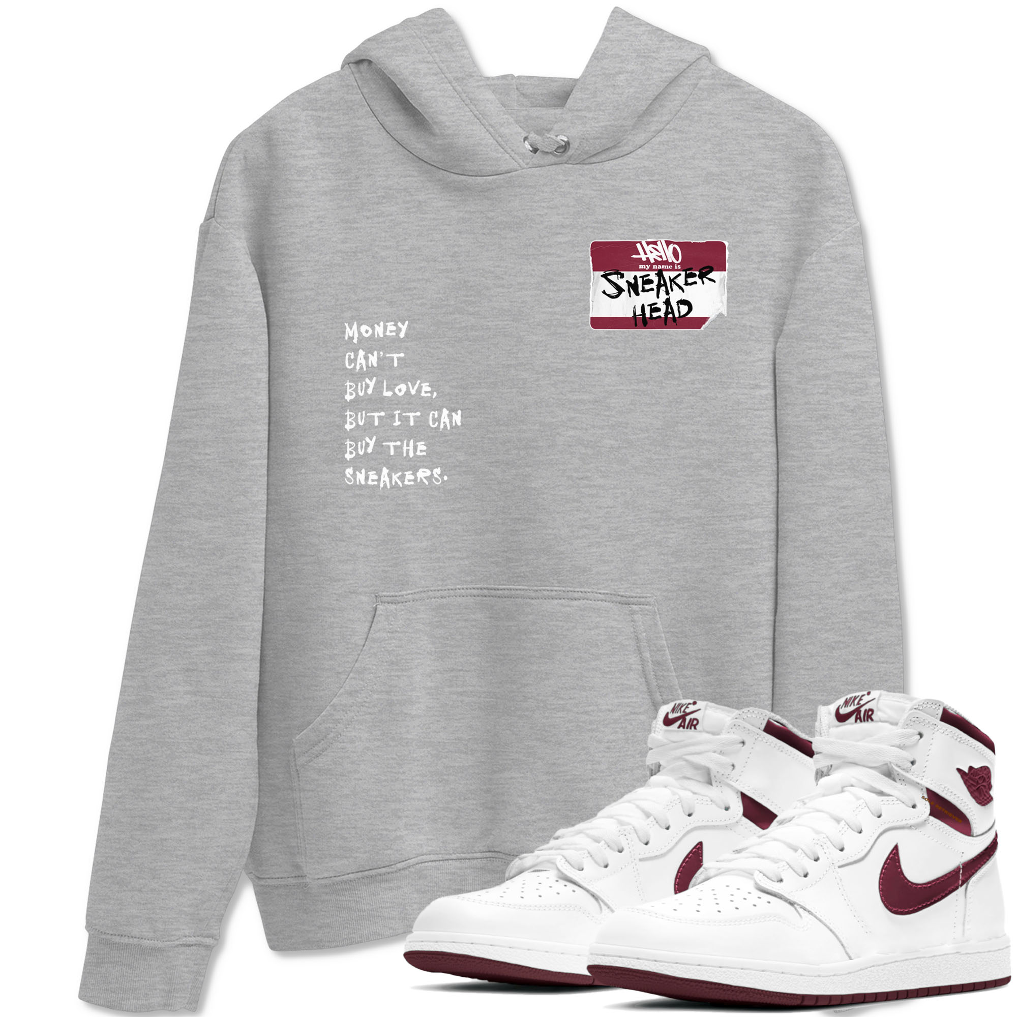 1s Metallic Burgundy shirt to match jordans streetwear brand Sneakerhead Badge sneaker tees Air Jordan 1 Metallic Burgundy Drip Gear Zone unisex cotton Heather Grey 1 crew neck shirt