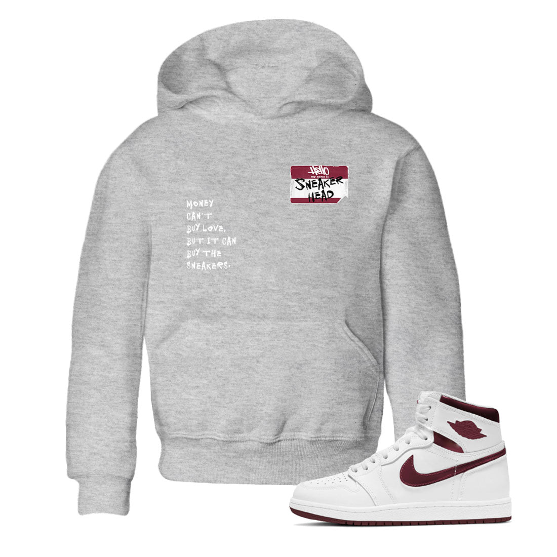 1s Metallic Burgundy shirt to match jordans streetwear brand Sneakerhead Badge sneaker tees Air Jordan 1 Metallic Burgundy Drip Gear Zone baby toddler Heather Grey 1 cotton Shirt