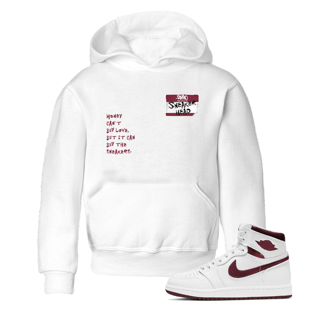 1s Metallic Burgundy shirt to match jordans streetwear brand Sneakerhead Badge sneaker tees Air Jordan 1 Metallic Burgundy Drip Gear Zone baby toddler White 1 cotton Shirt