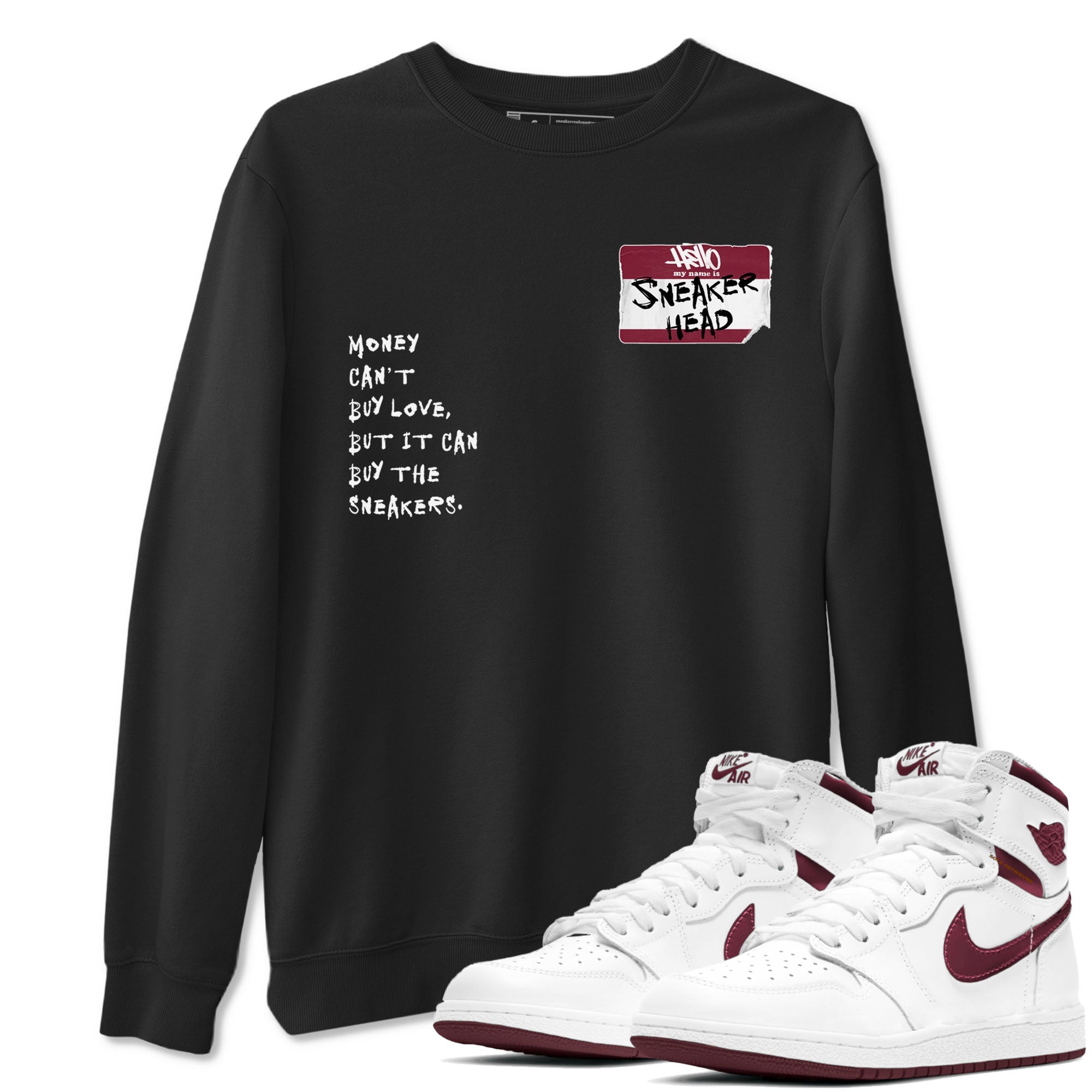 1s Metallic Burgundy shirt to match jordans streetwear brand Sneakerhead Badge sneaker tees Air Jordan 1 Metallic Burgundy Drip Gear Zone unisex cotton Black 1 crew neck shirt