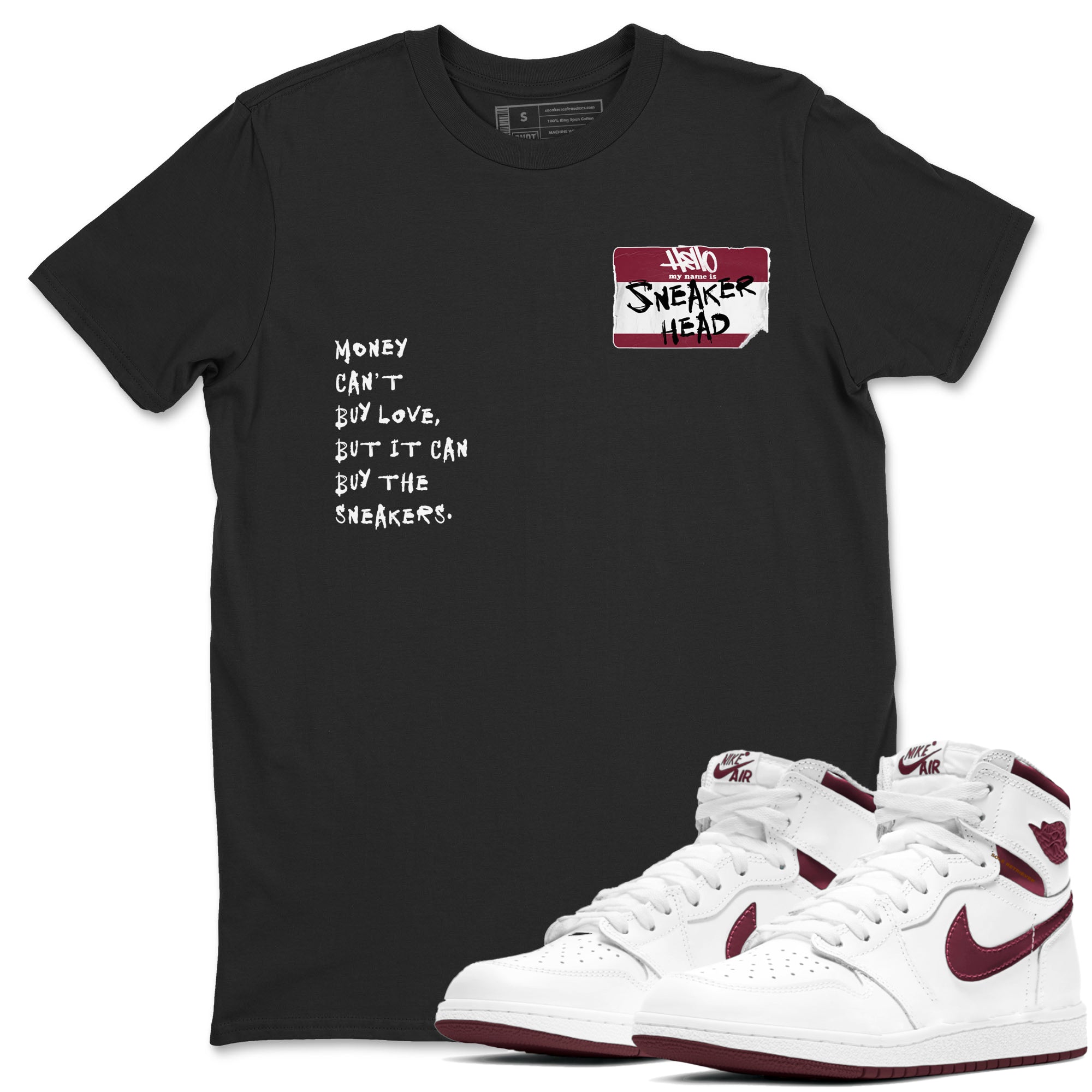 1s Metallic Burgundy shirt to match jordans streetwear brand Sneakerhead Badge sneaker tees Air Jordan 1 Metallic Burgundy Drip Gear Zone unisex cotton Black 1 crew neck shirt