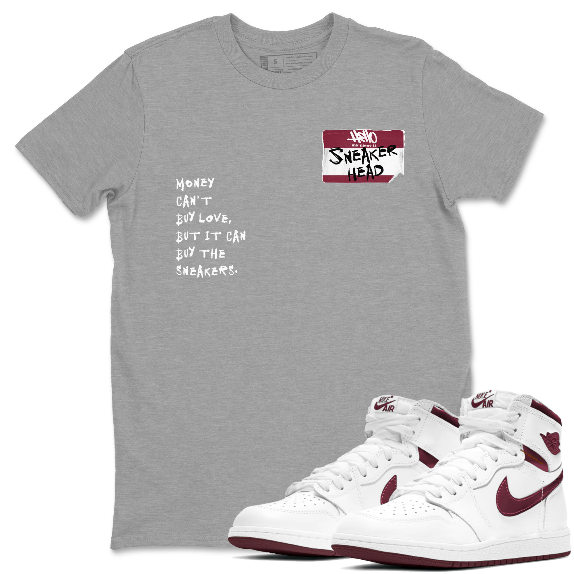 1s Metallic Burgundy shirt to match jordans streetwear brand Sneakerhead Badge sneaker tees Air Jordan 1 Metallic Burgundy Drip Gear Zone unisex cotton Heather Grey 1 crew neck shirt